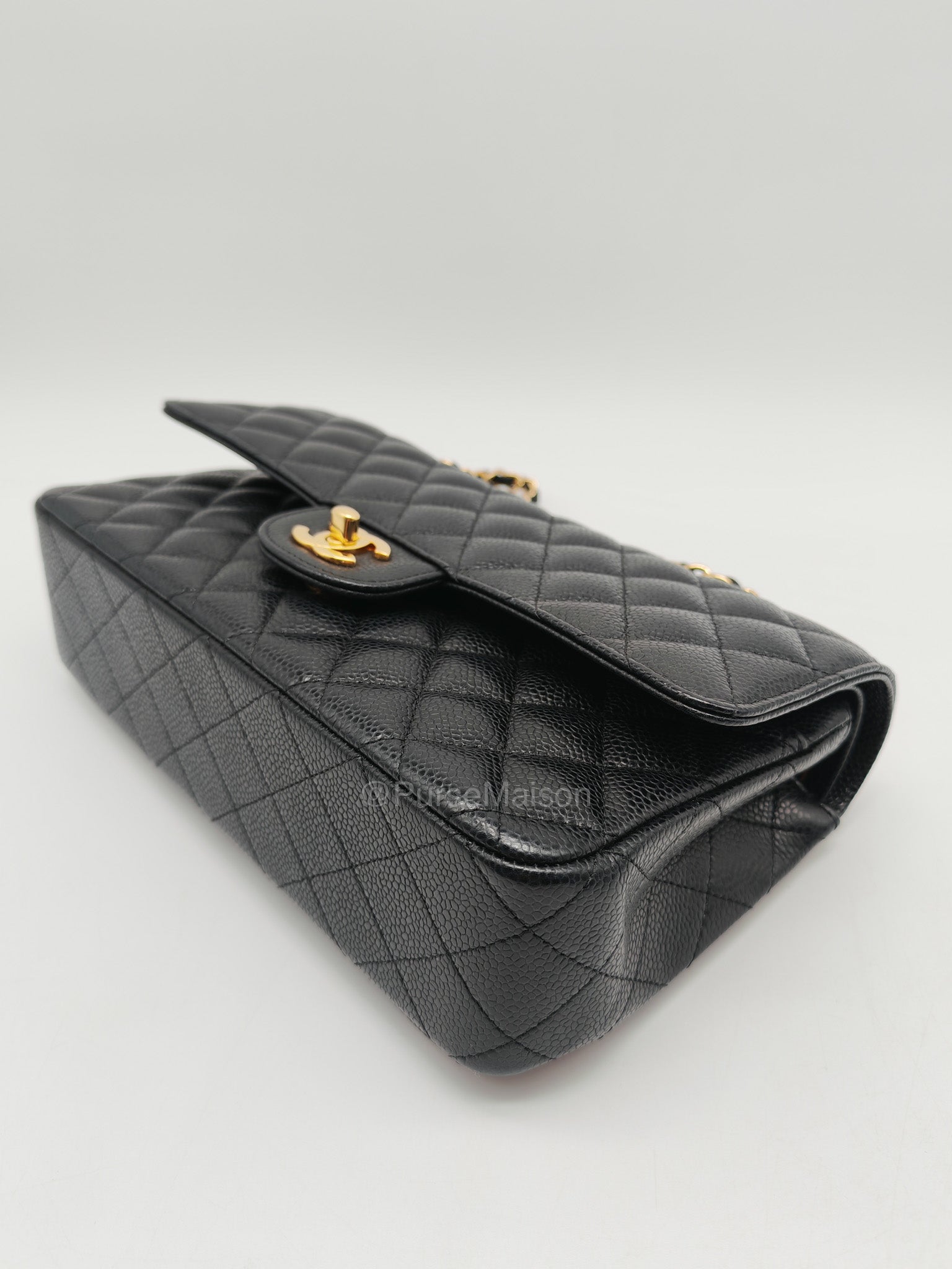 Chanel Classic Double Flap Medium in Black Caviar Leather and Gold Hardware Series 28 | Purse Maison Luxury Bags Shop
