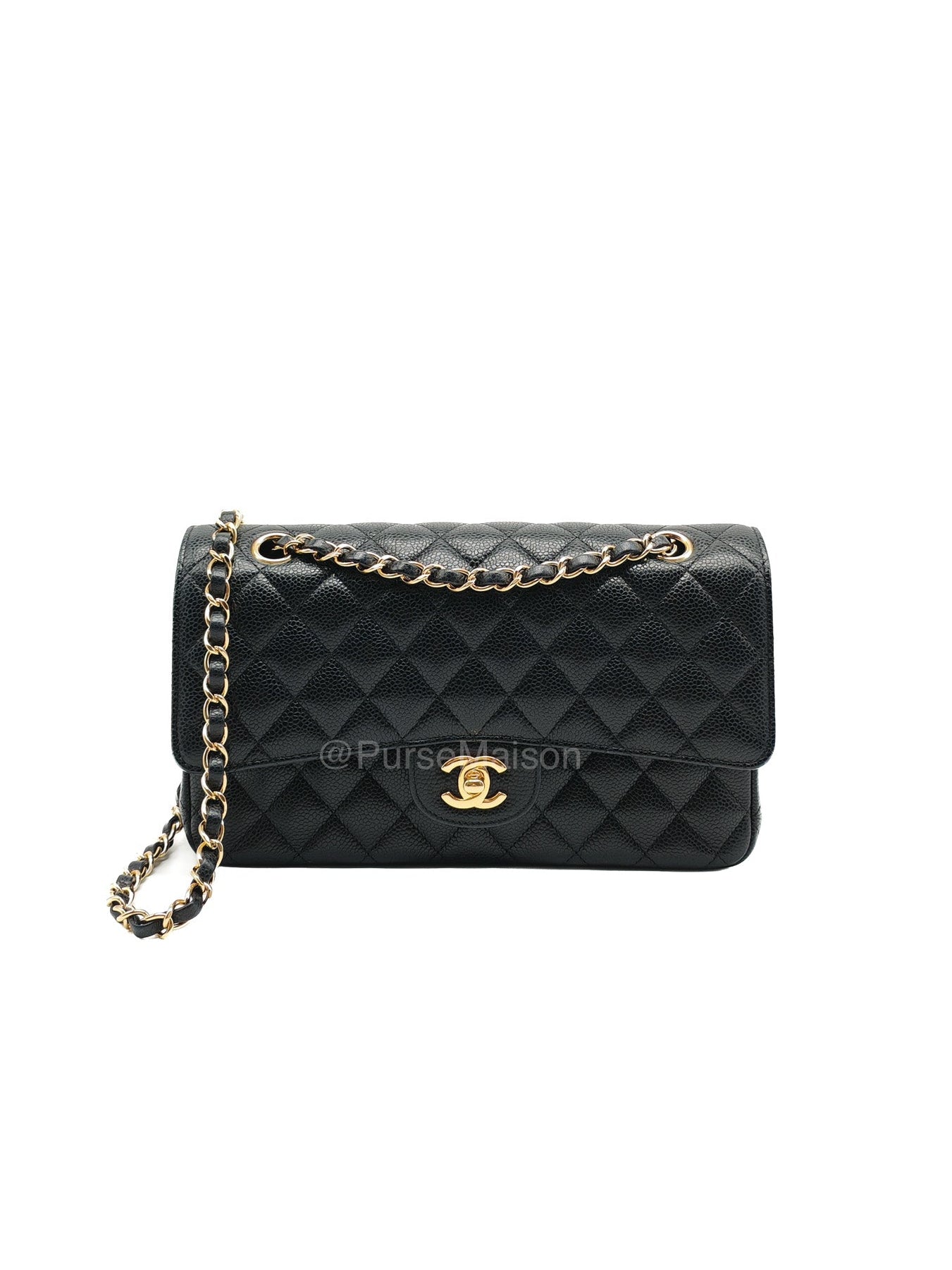 Chanel Classic Double Flap Medium in Black Caviar Leather and Gold Hardware Series 28 | Purse Maison Luxury Bags Shop