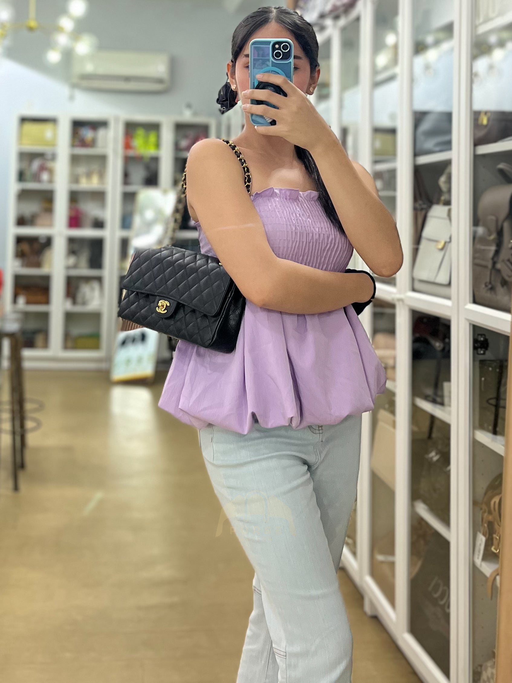 Chanel Classic Double Flap Medium in Black Caviar Leather Gold Hardware (Microchip) | Purse Maison Luxury Bags Shop