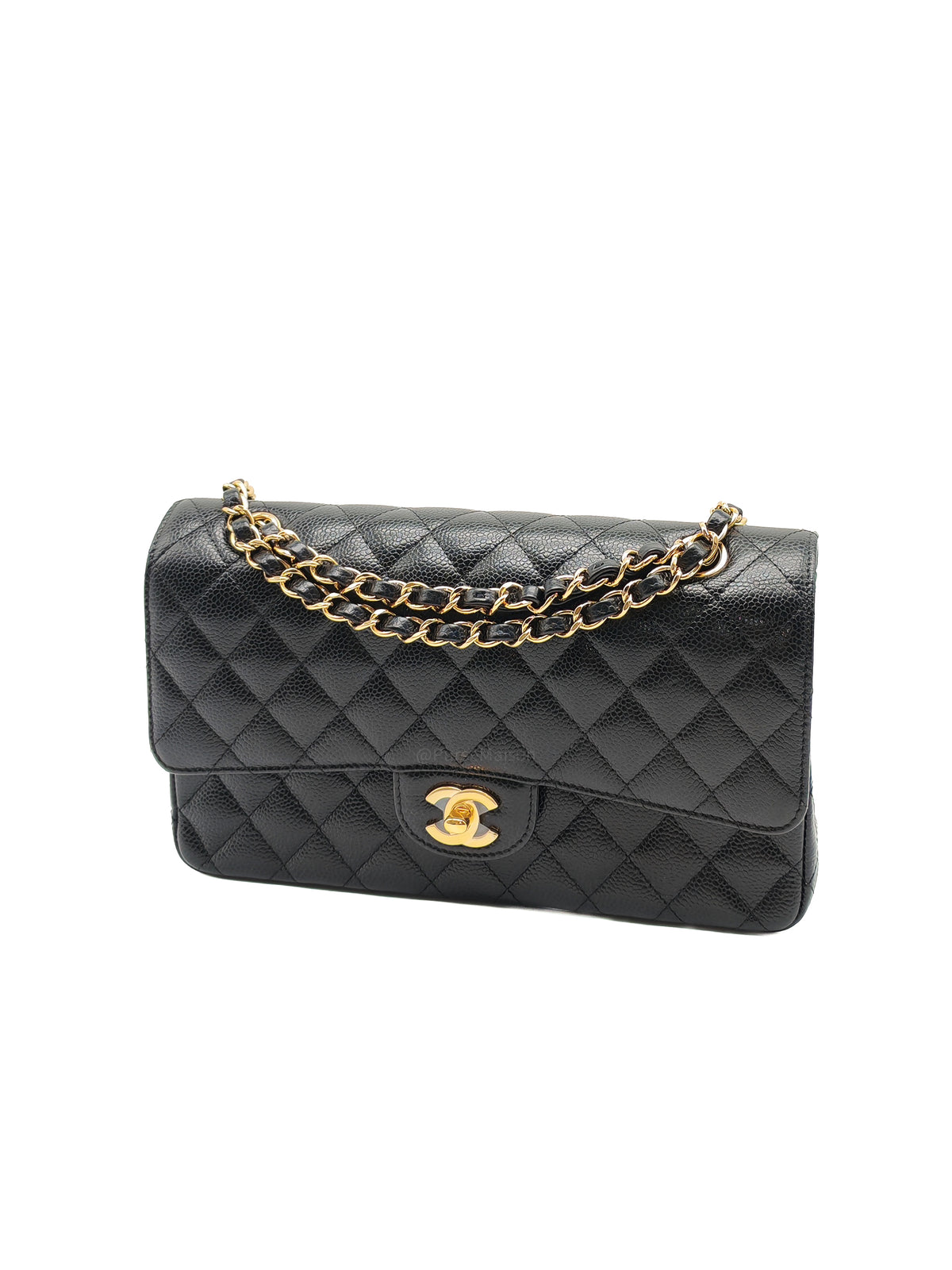 Chanel Classic Double Flap Medium In Black Caviar Leather Gold Hardware (Series 27) | Purse Maison Luxury Bags Shop