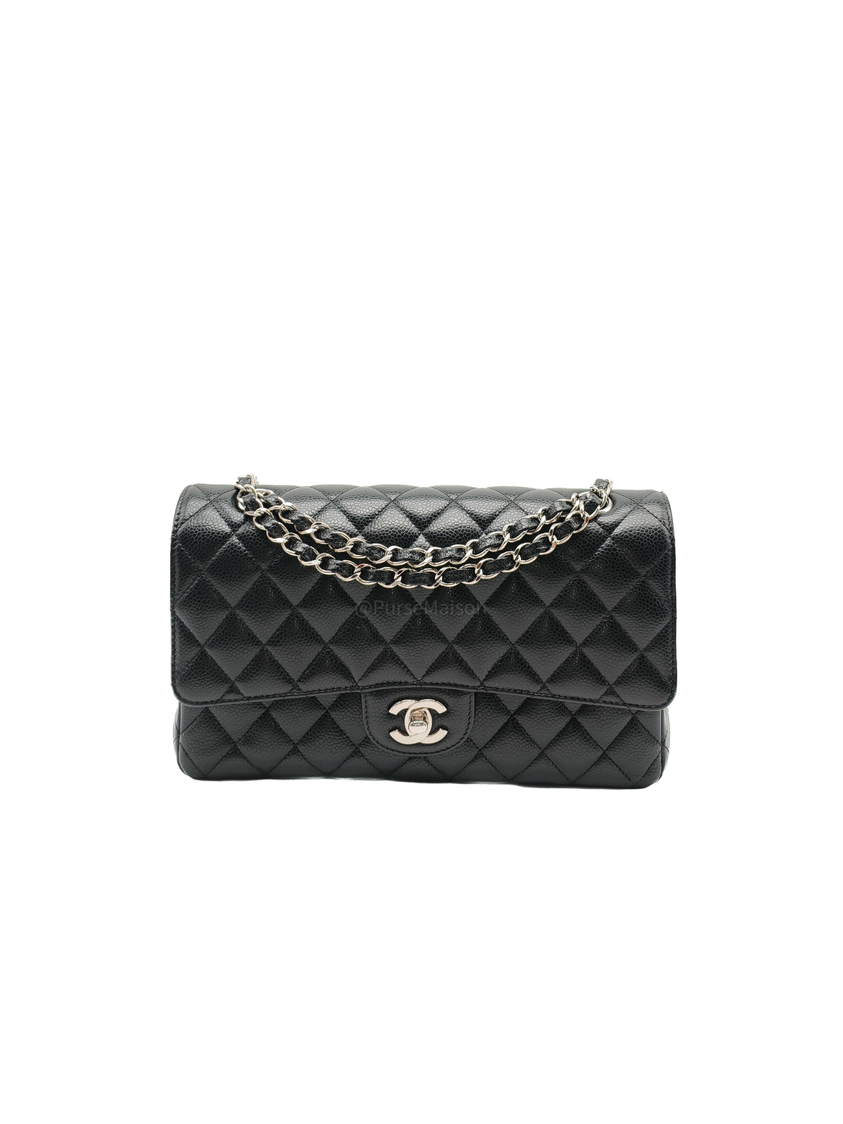 Chanel Classic Double Flap Medium in Black Caviar Leather & Silver Hardware (Microchip) | Purse Maison Luxury Bags Shop