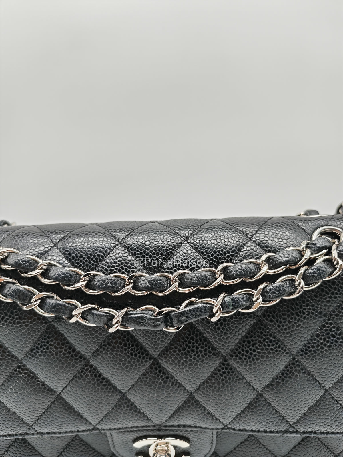 Chanel Classic Double Flap Medium in Black Caviar Leather Silver Hardware (Series 18) | Purse Maison Luxury Bags Shop