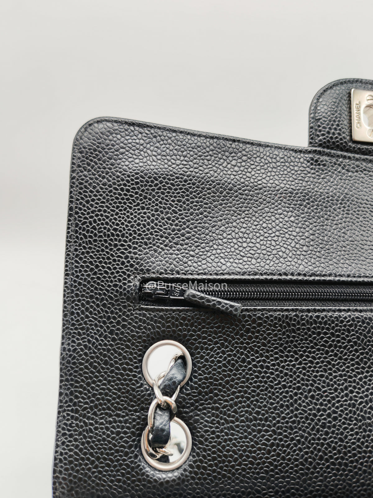 Chanel Classic Double Flap Medium in Black Caviar Leather Silver Hardware (Series 18) | Purse Maison Luxury Bags Shop