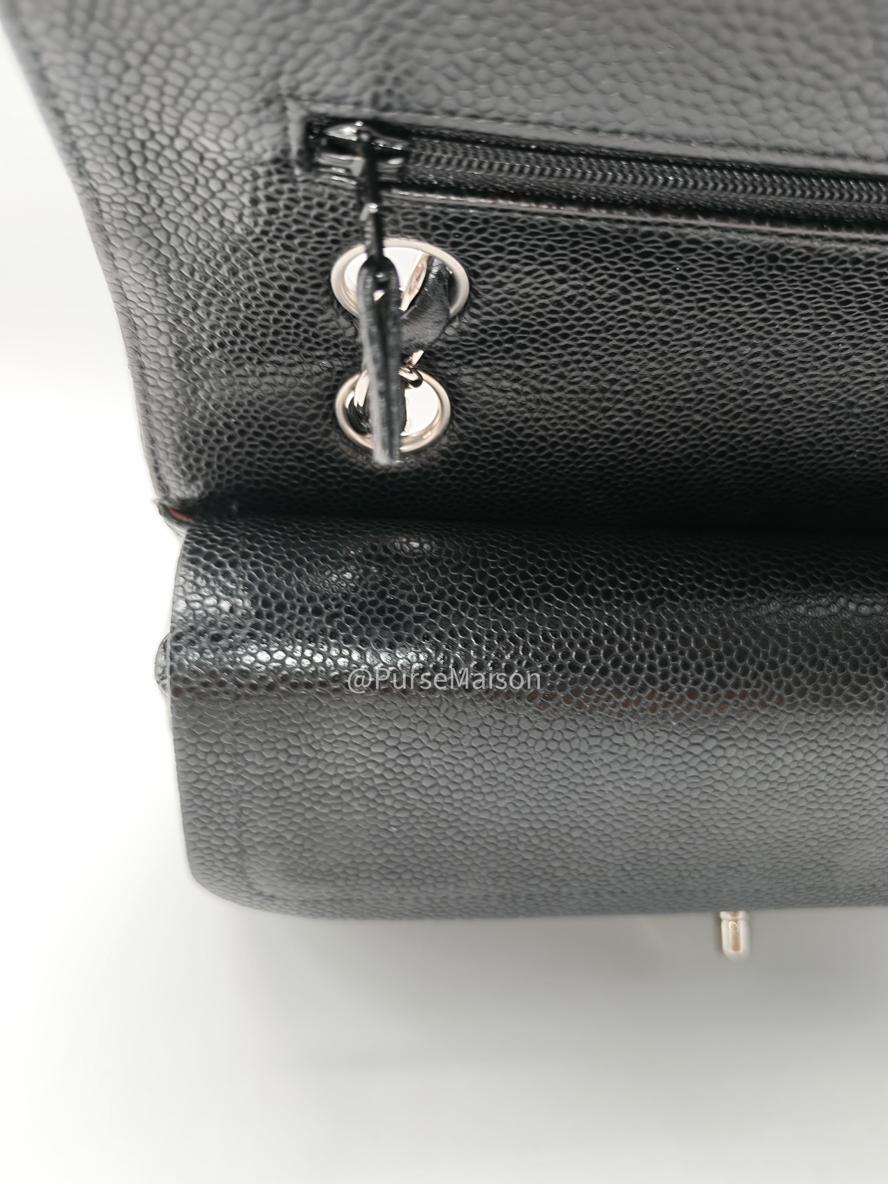 Chanel Classic Double Flap Medium in Black Caviar Leather Silver Hardware (Series 18) | Purse Maison Luxury Bags Shop