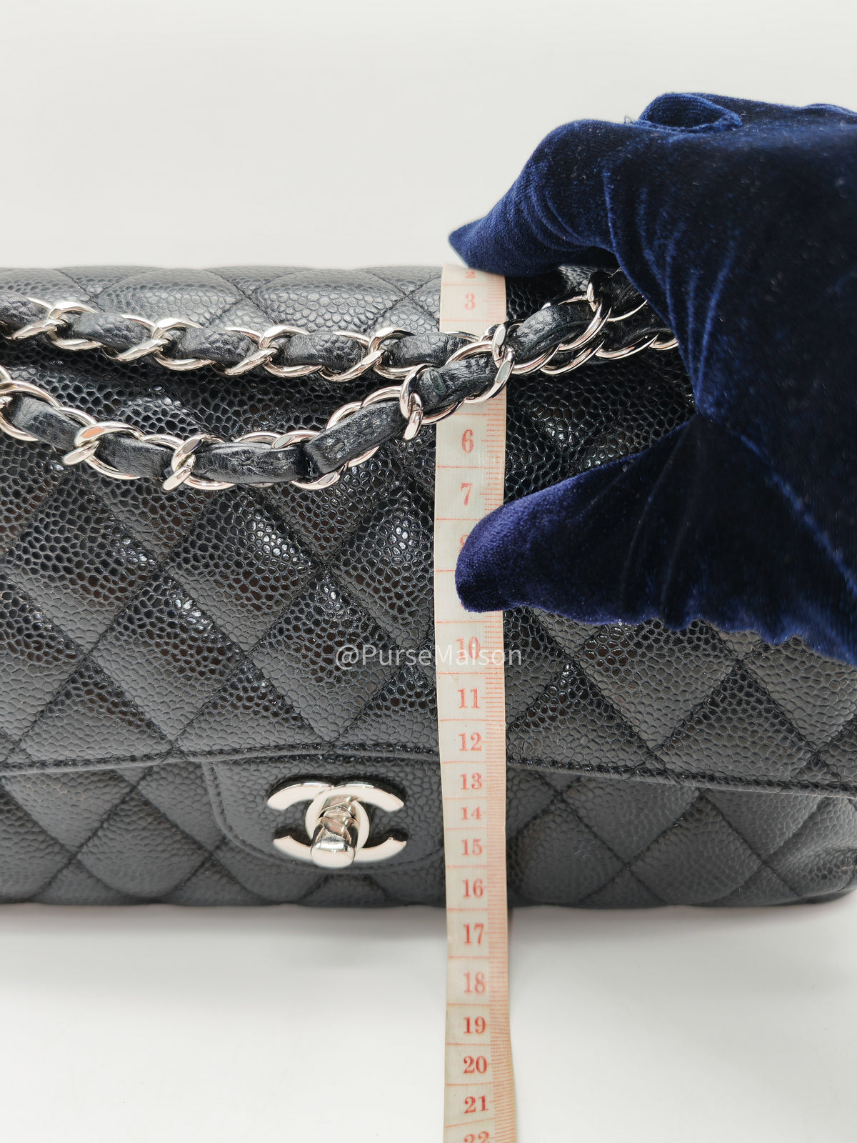 Chanel Classic Double Flap Medium in Black Caviar Leather Silver Hardware (Series 18) | Purse Maison Luxury Bags Shop