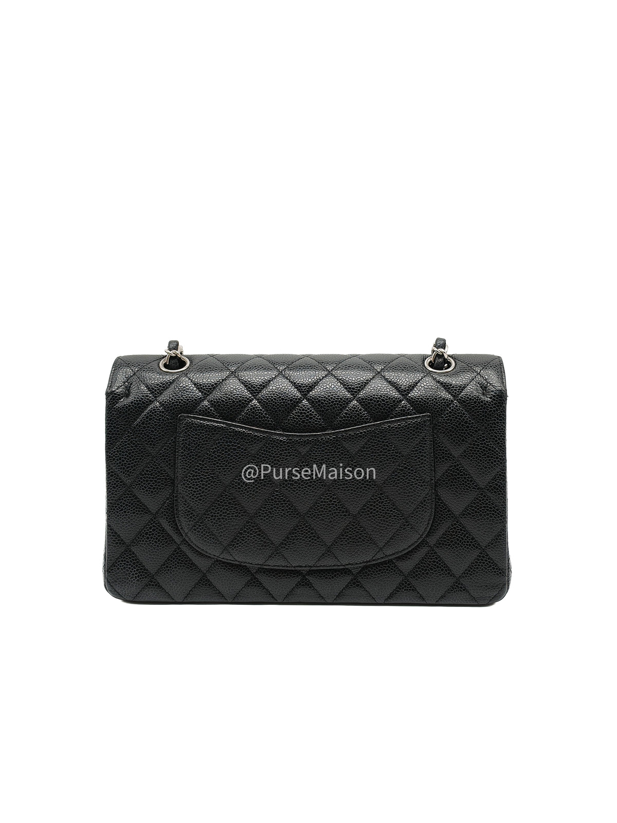 Chanel Classic Double Flap Medium in Black Caviar Leather Silver Hardware (Series 18) | Purse Maison Luxury Bags Shop