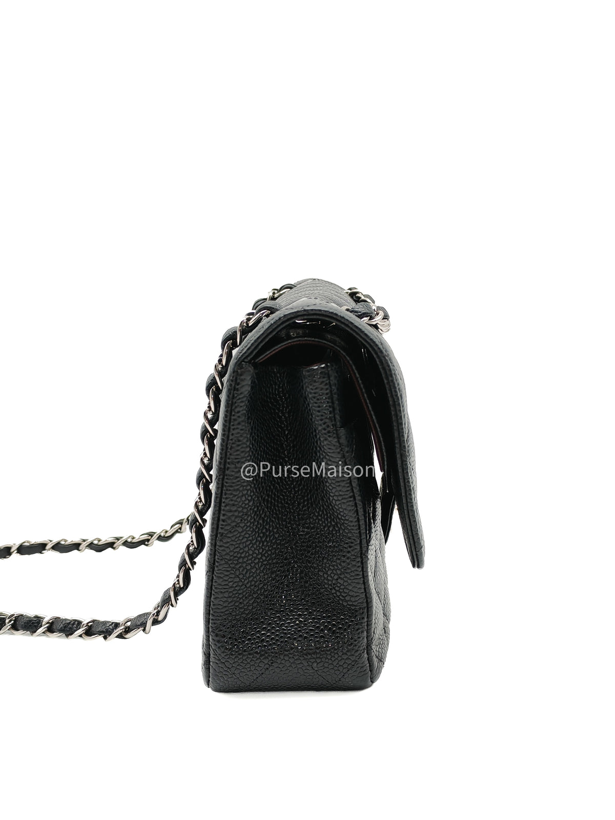 Chanel Classic Double Flap Medium in Black Caviar Leather Silver Hardware (Series 18) | Purse Maison Luxury Bags Shop