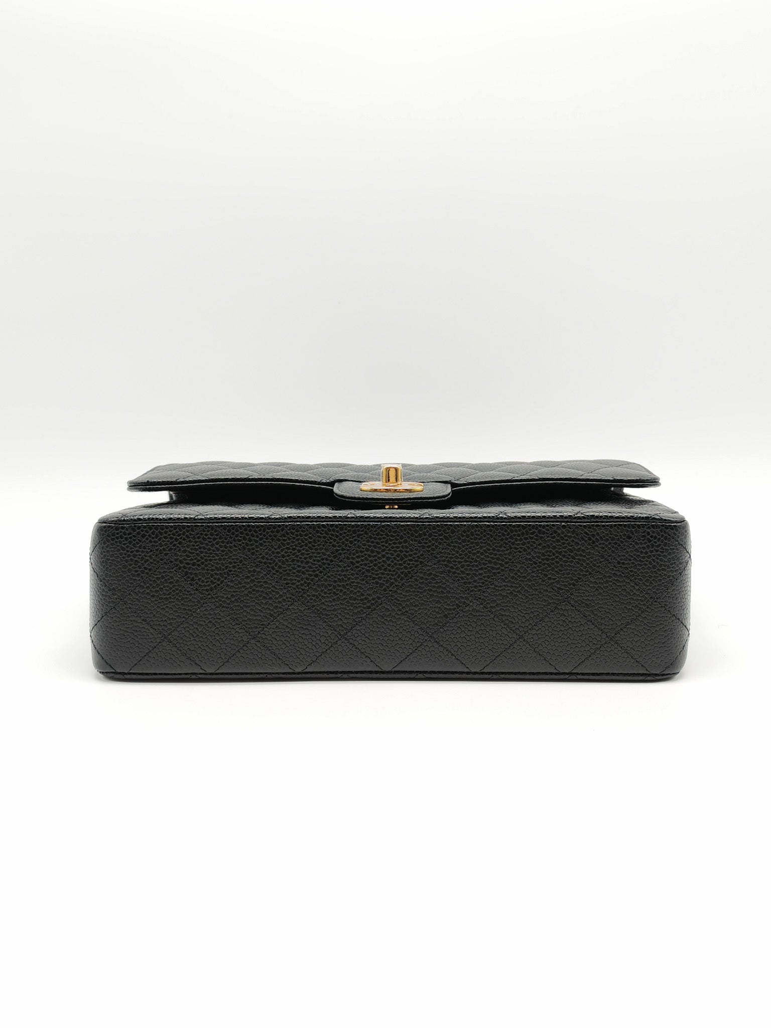 Chanel Classic Double Flap Medium in Black Quilted Caviar Leather and Gold Hardware Microchip | Purse Maison Luxury Bags Shop