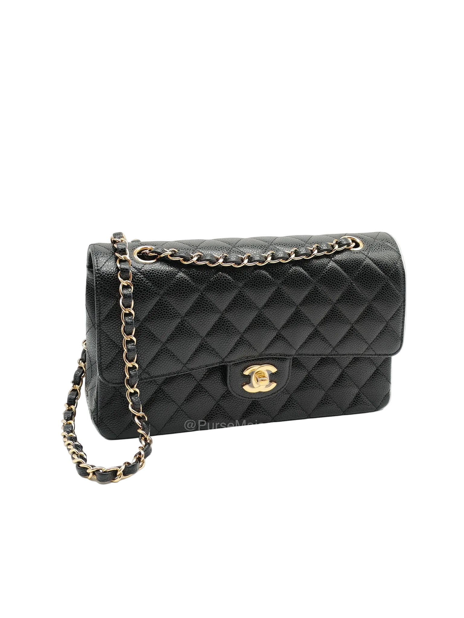 Chanel Classic Double Flap Medium in Black Quilted Caviar Leather and Gold Hardware Microchip | Purse Maison Luxury Bags Shop