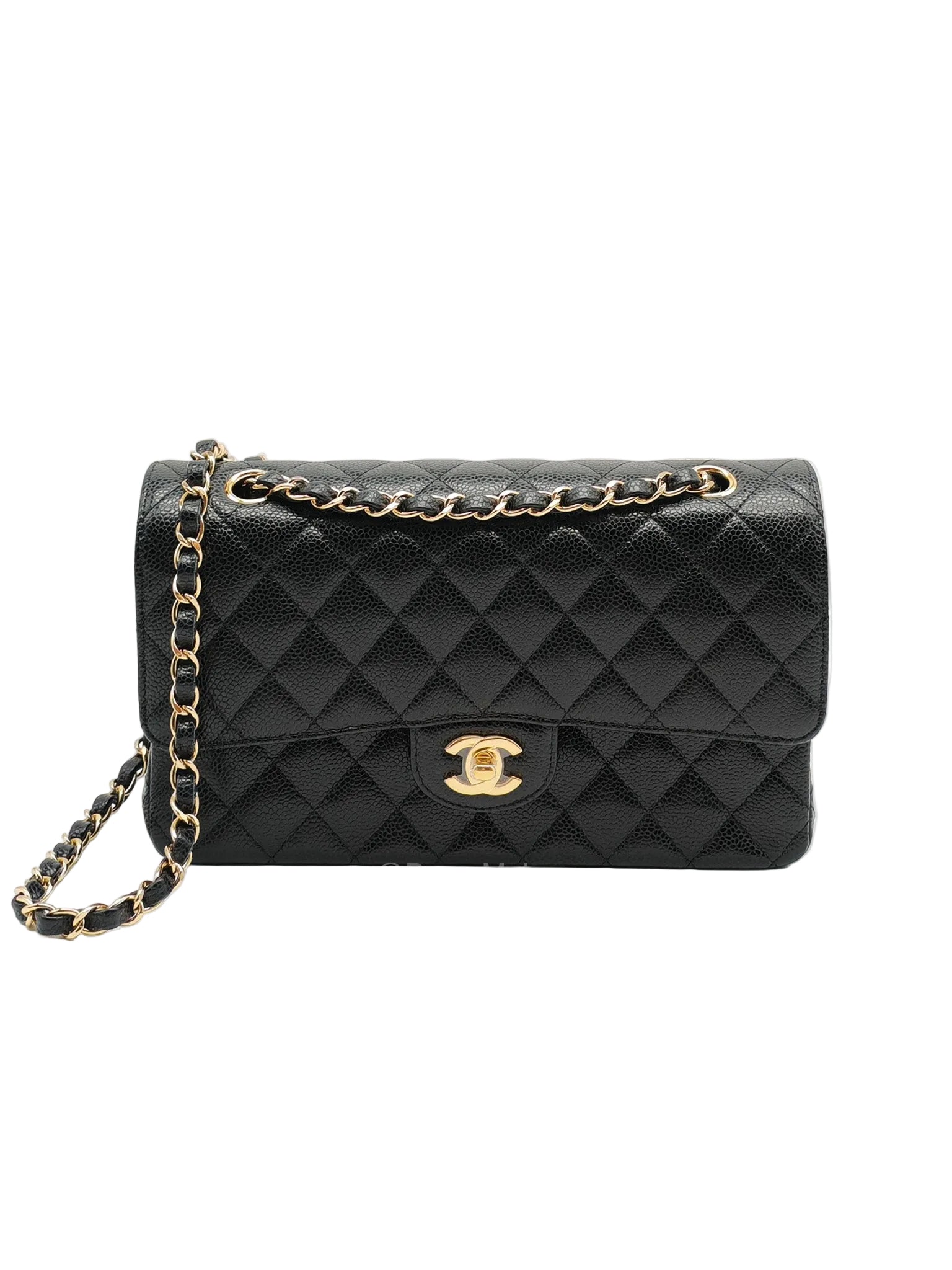 Chanel Classic Double Flap Medium in Black Quilted Caviar Leather and Gold Hardware Microchip | Purse Maison Luxury Bags Shop