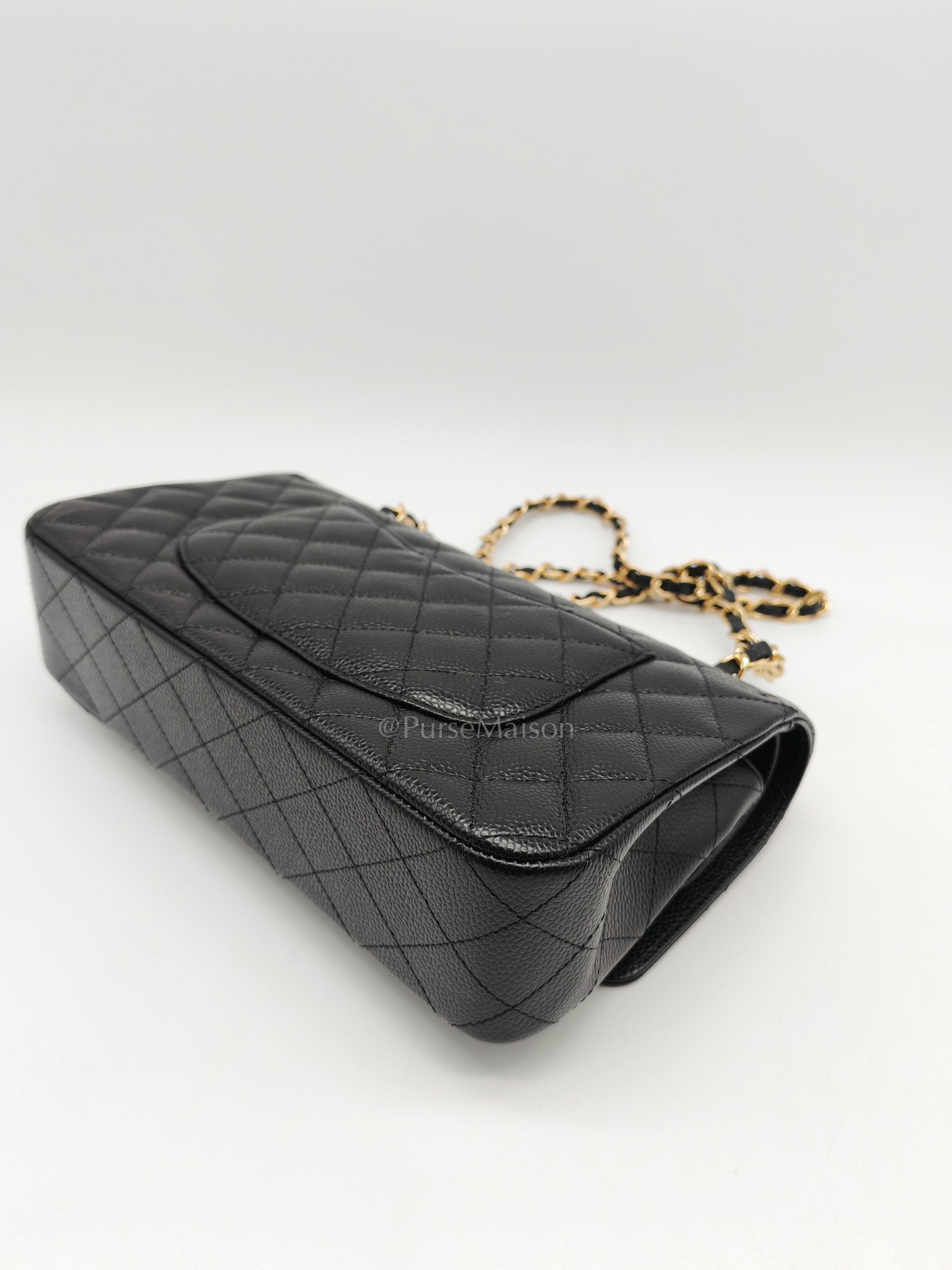 Chanel Classic Double Flap Medium in Black Quilted Caviar Leather and Gold Hardware Series 26 | Purse Maison Luxury Bags Shop