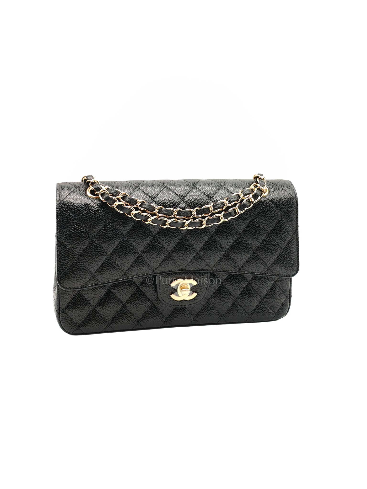 Chanel Classic Double Flap Medium in Black Quilted Caviar Leather and Gold Hardware Series 26 | Purse Maison Luxury Bags Shop