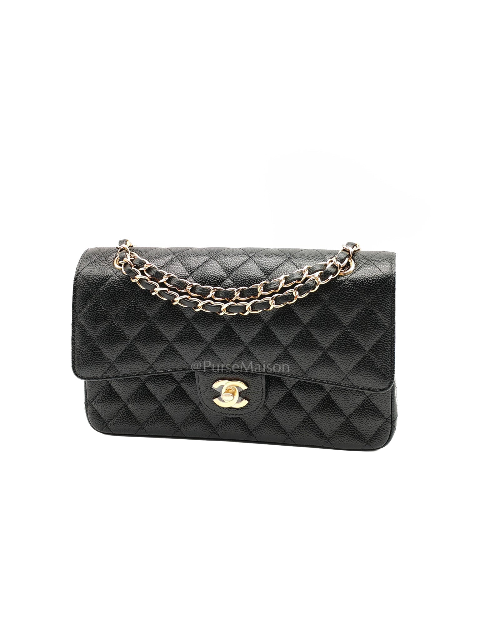 Chanel Classic Double Flap Medium in Black Quilted Caviar Leather and Gold Hardware Series 26 | Purse Maison Luxury Bags Shop
