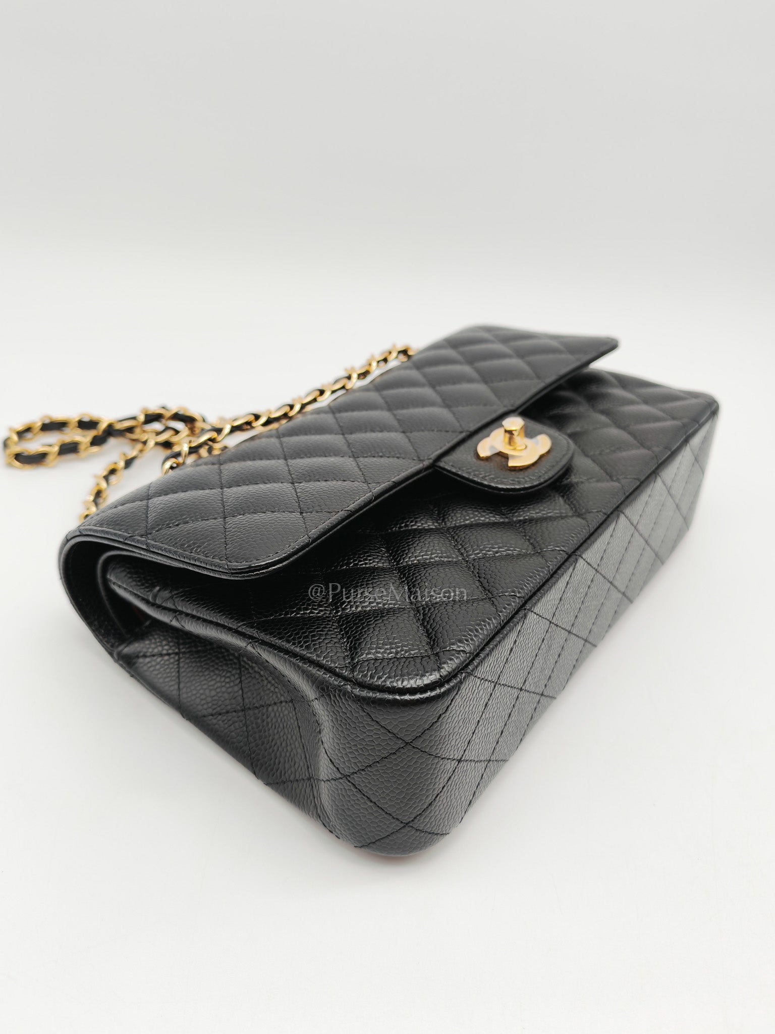 Chanel Classic Double Flap Medium in Black Quilted Caviar Leather and Gold Hardware Series 26 | Purse Maison Luxury Bags Shop