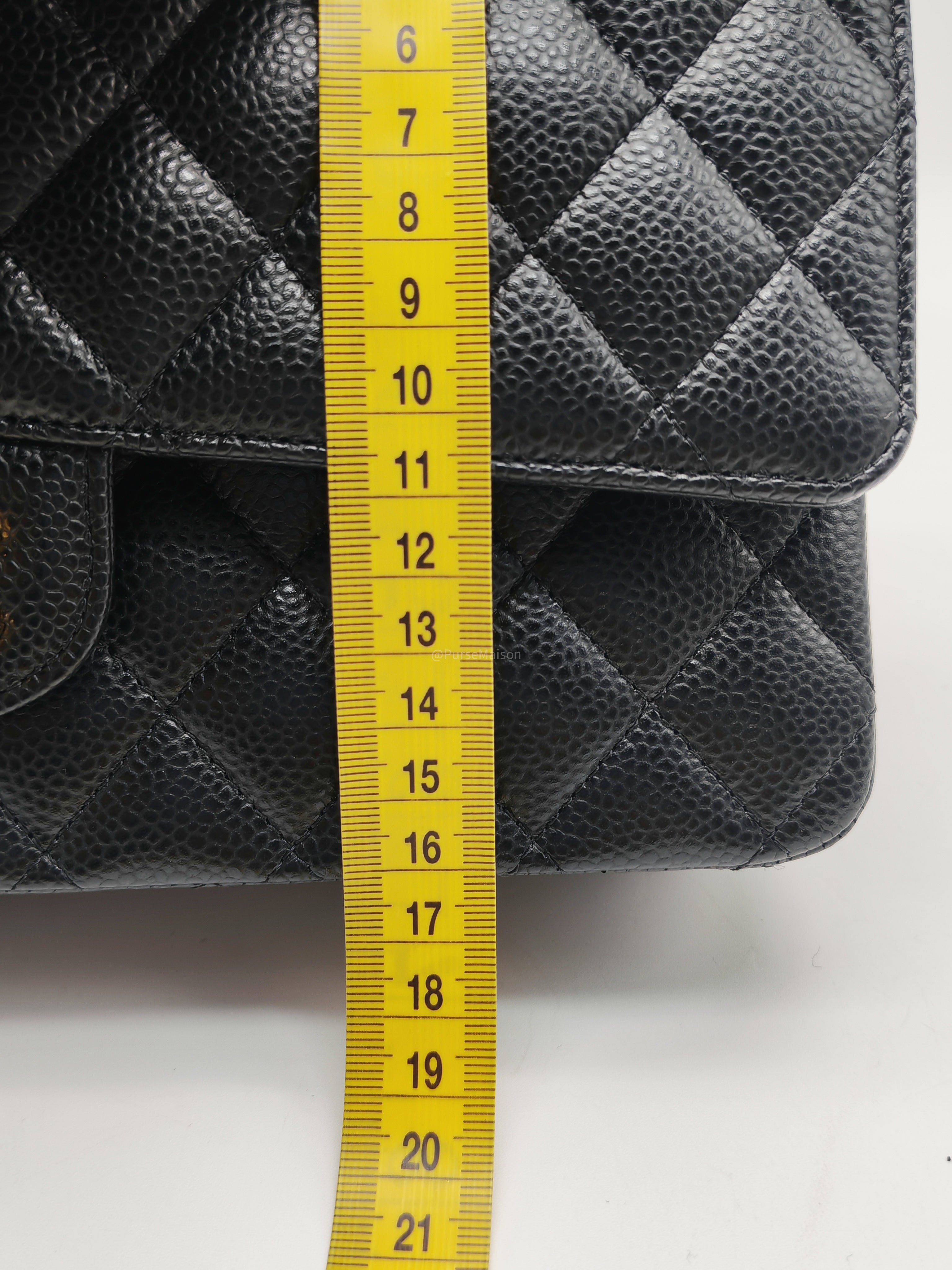 Chanel Classic Double Flap Medium in Black Quilted Caviar Leather & Gold Hardware Microchip | Purse Maison Luxury Bags Shop