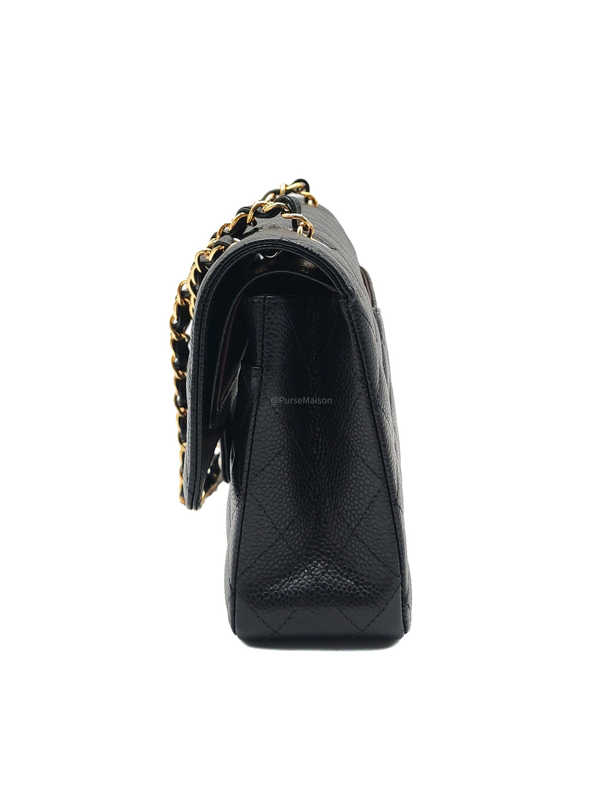 Chanel Classic Double Flap Medium in Black Quilted Caviar Leather & Gold Hardware Microchip | Purse Maison Luxury Bags Shop