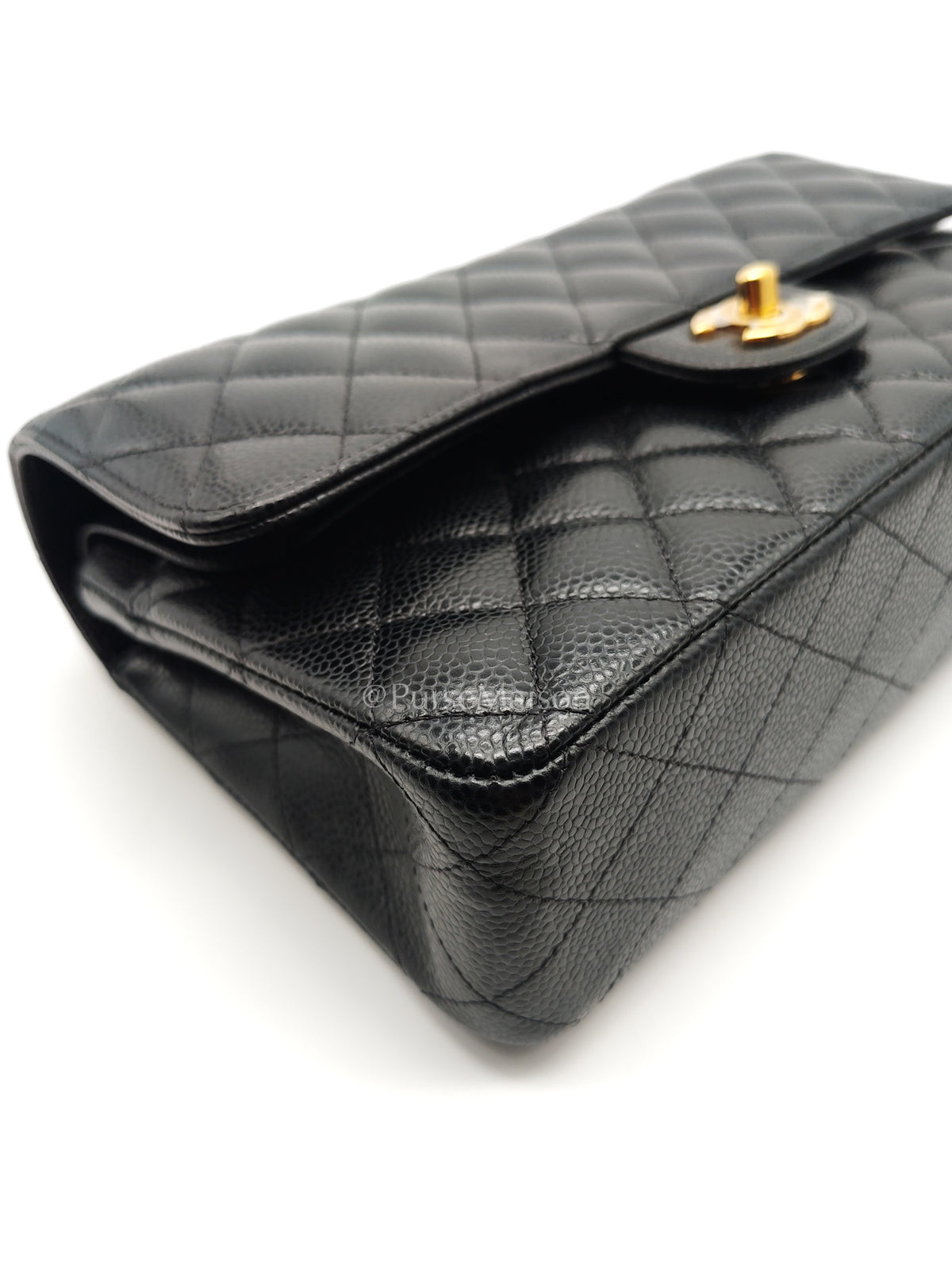 Chanel Classic Double Flap Medium in Black Quilted Caviar Leather & Gold Hardware Microchip | Purse Maison Luxury Bags Shop