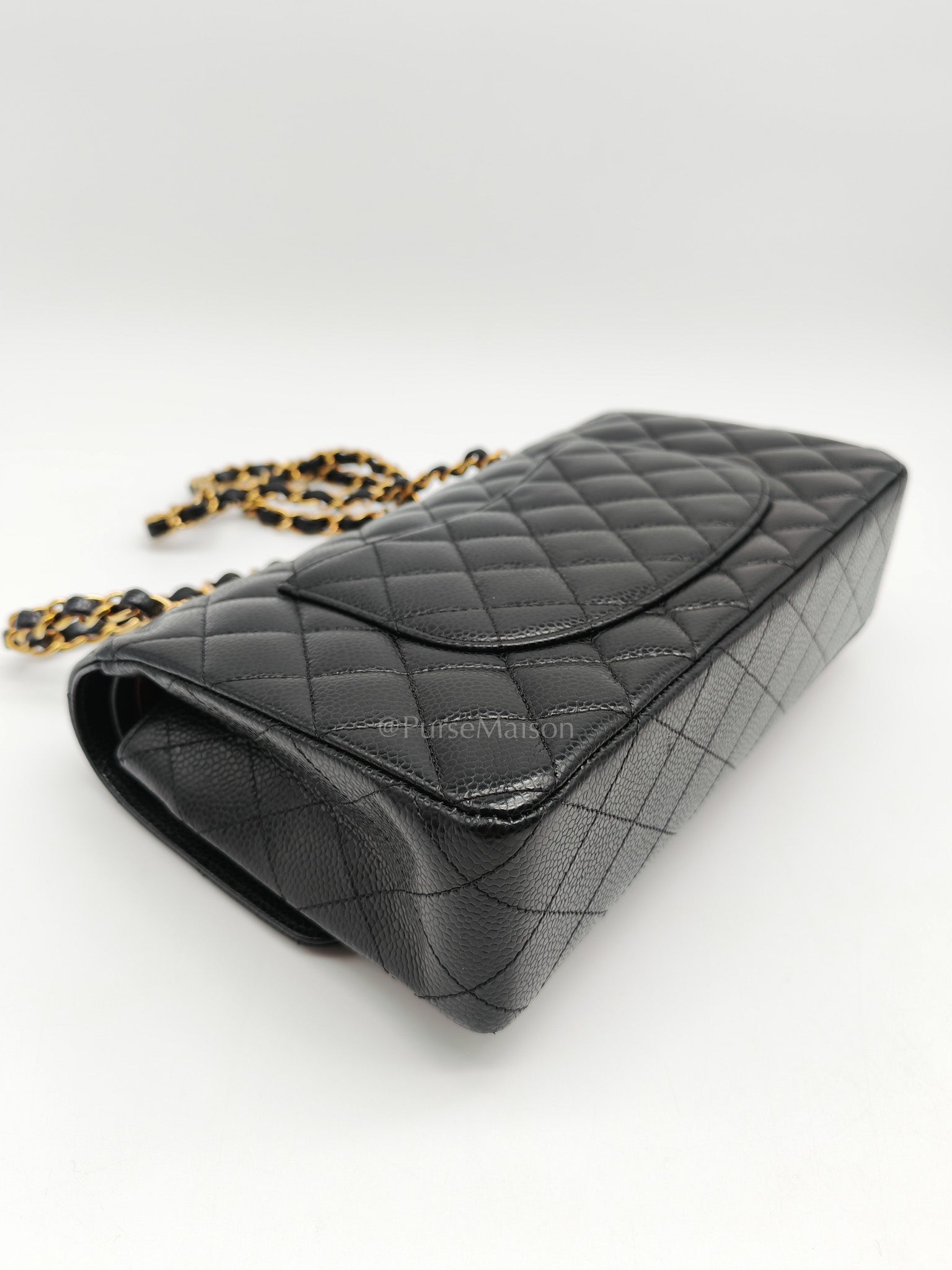 Chanel Classic Double Flap in Black Quilted Leather Caviar Leather and Gold Hardware (Microchip) | Purse Maison Luxury Bags Shop