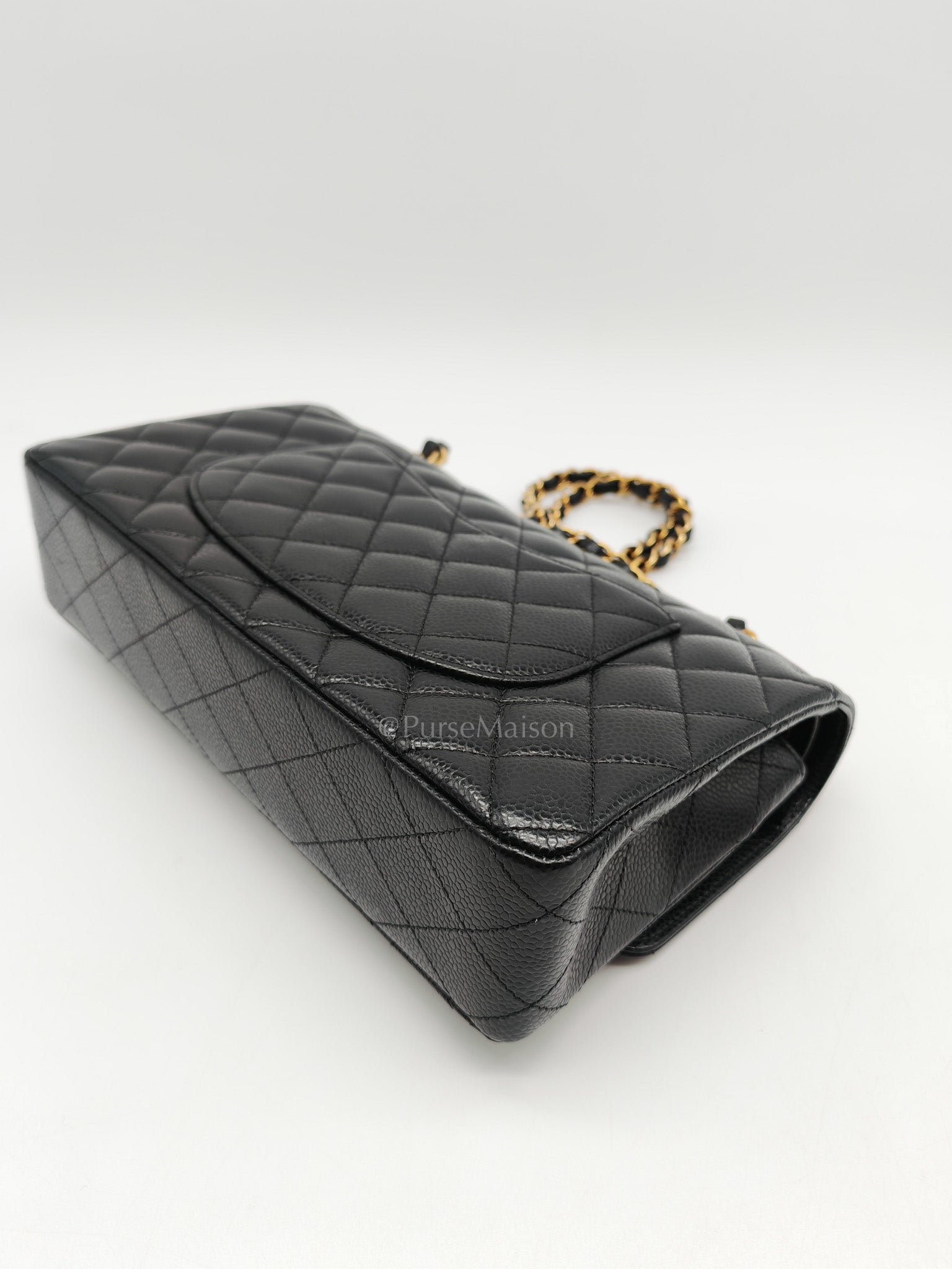 Chanel Classic Double Flap in Black Quilted Leather Caviar Leather and Gold Hardware (Microchip) | Purse Maison Luxury Bags Shop