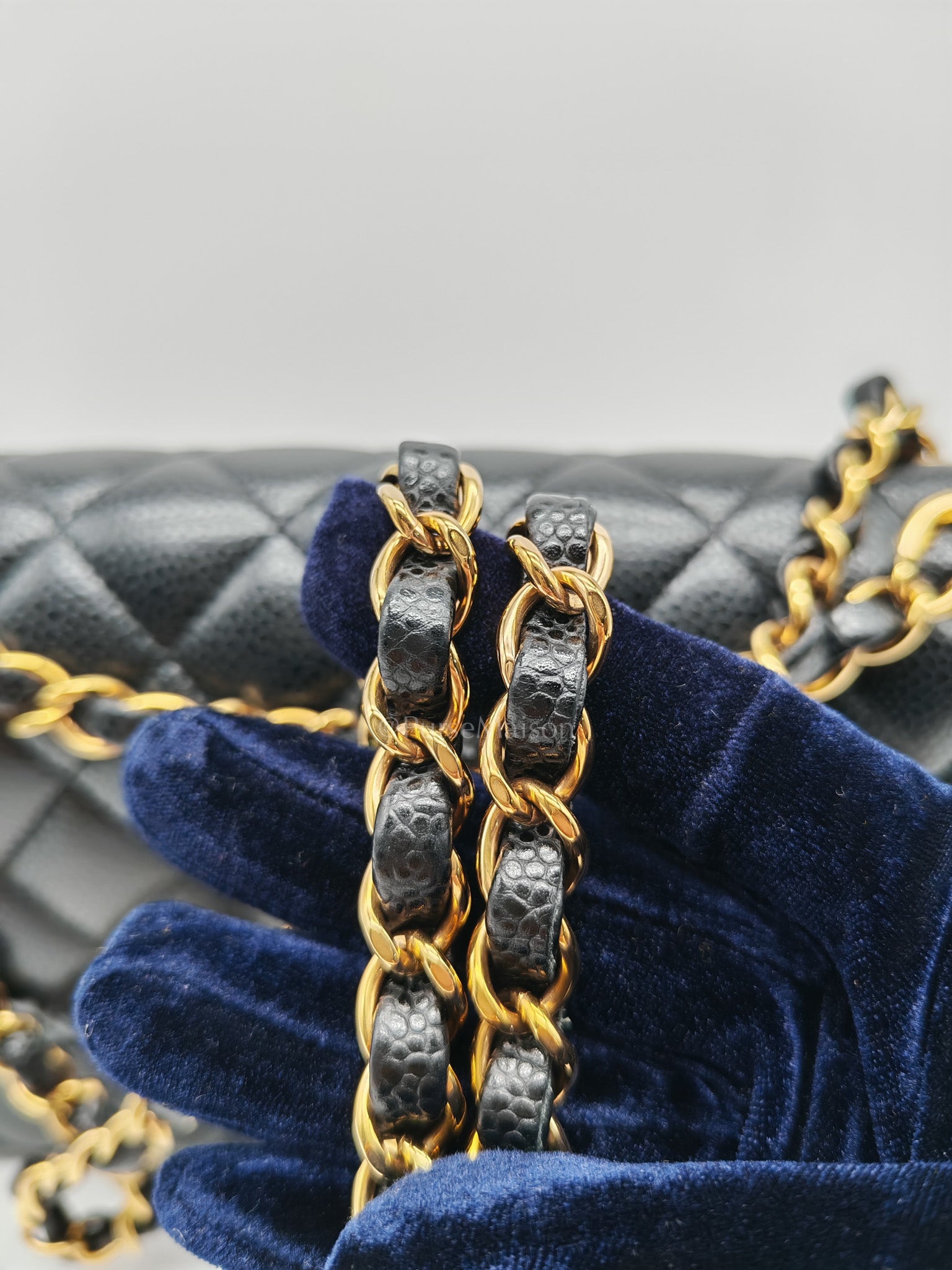 Chanel Classic Double Flap in Black Quilted Leather Caviar Leather and Gold Hardware (Microchip) | Purse Maison Luxury Bags Shop