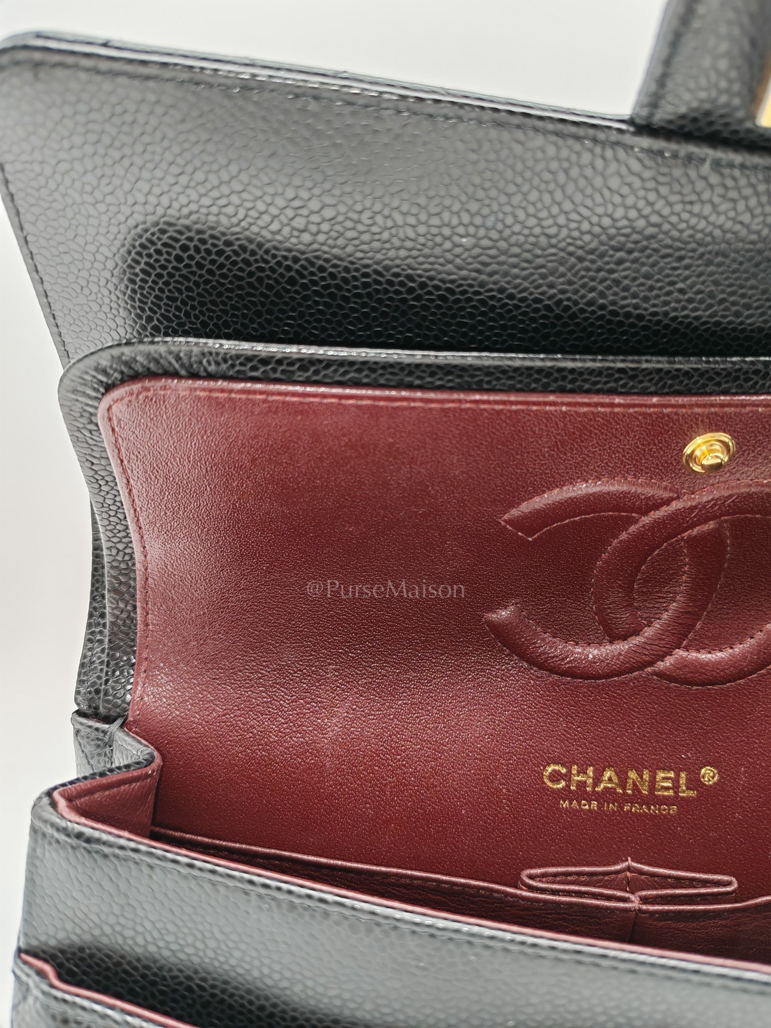 Chanel Classic Double Flap in Black Quilted Leather Caviar Leather and Gold Hardware (Microchip) | Purse Maison Luxury Bags Shop