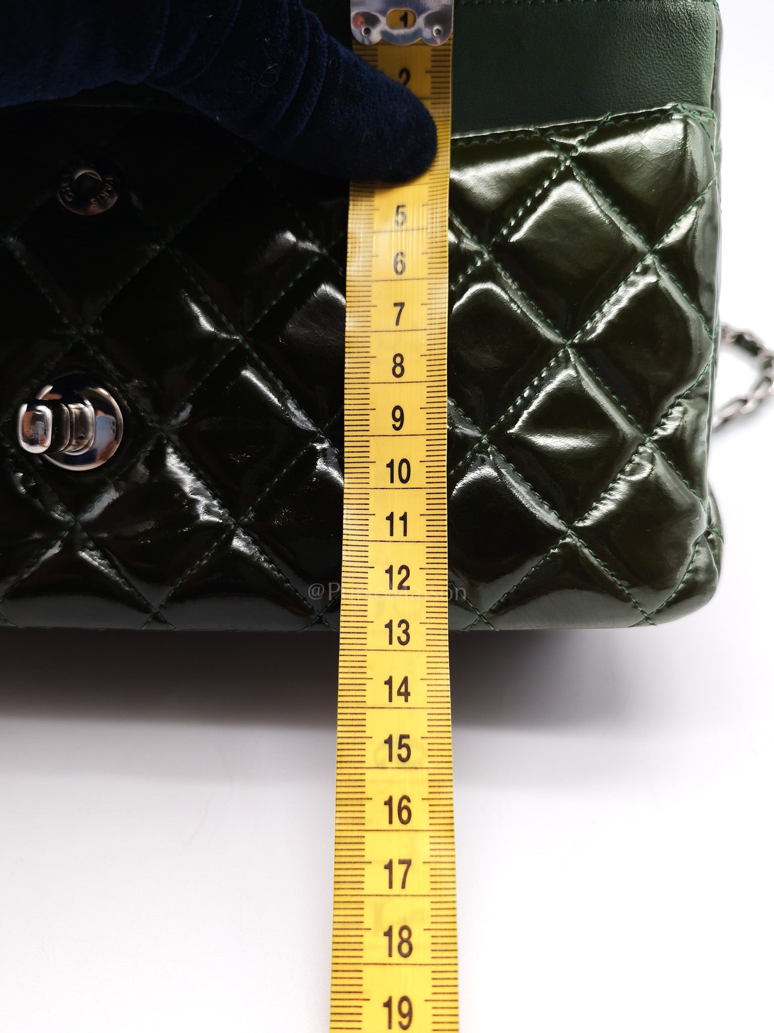 Chanel Classic Double Flap Medium in Green Quilted Patent Leather & Silver Hardware Series 15 | Purse Maison Luxury Bags Shop