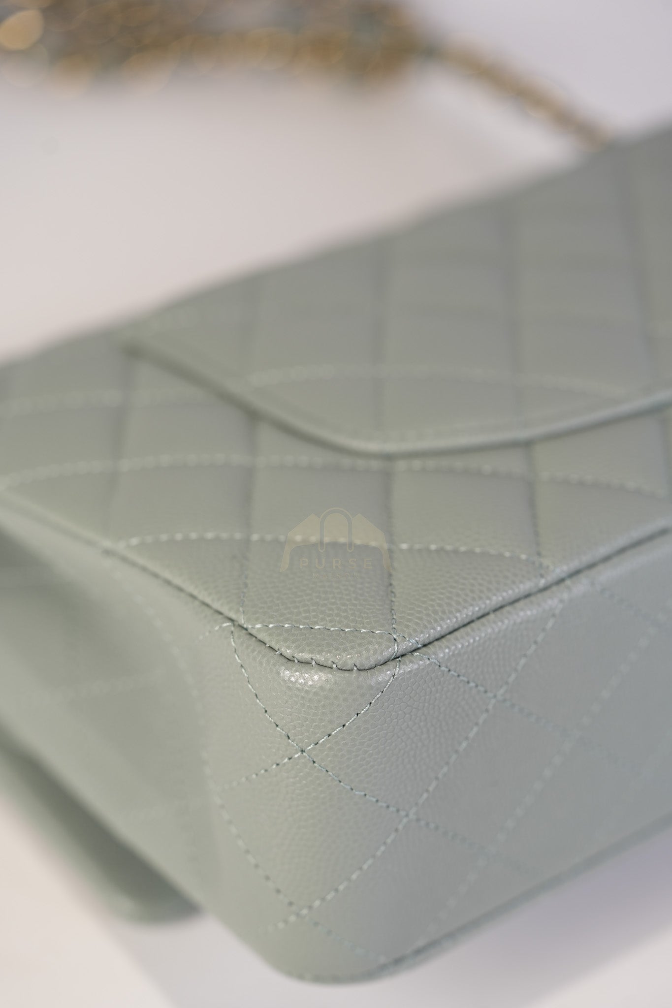 Classic Double Flap Medium in Mint Green Quilted Caviar Leather & Light Gold Hardware Microchip | Purse Maison Luxury Bags Shop