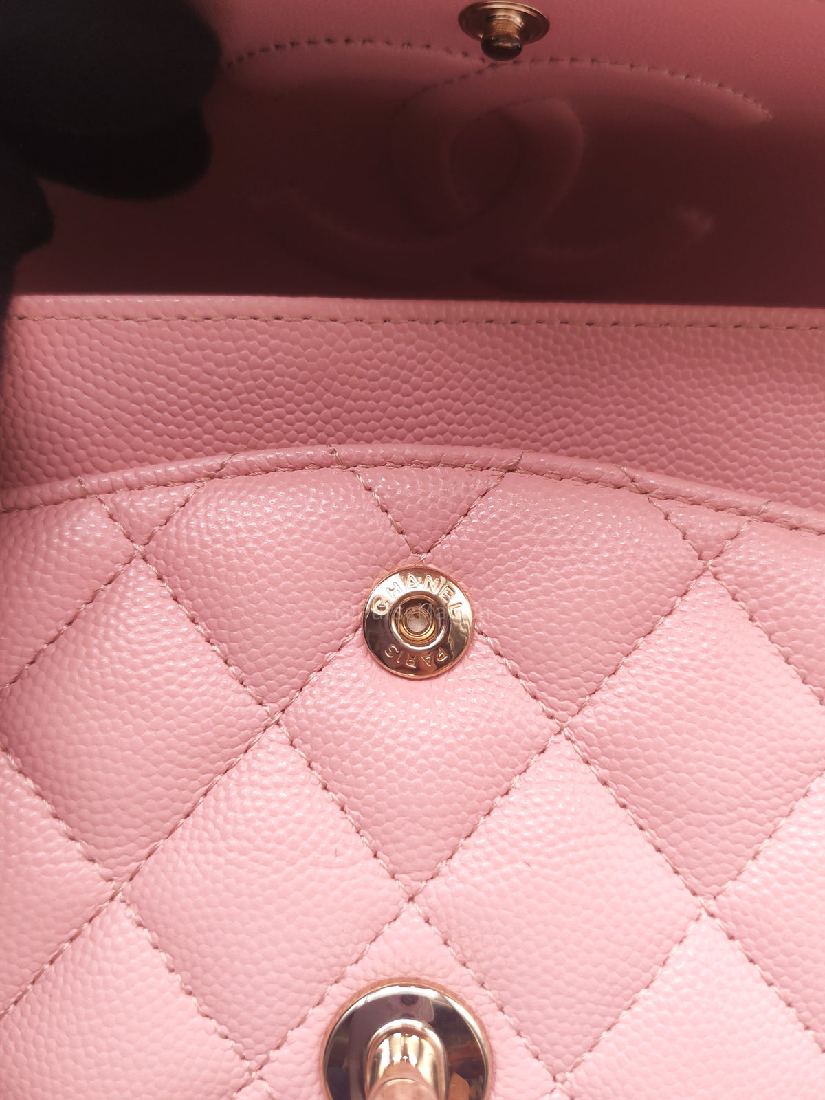 Chanel Classic Double Flap Medium in Sakura Pink Caviar Leather and Light Gold Hardware Microchip (LC****22) | Purse Maison Luxury Bags Shop