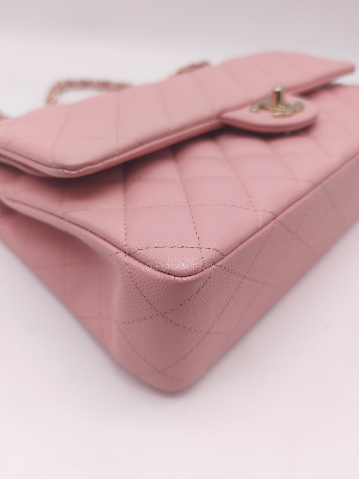 Chanel Classic Double Flap Medium in Sakura Pink Caviar Leather and Light Gold Hardware Microchip (LC****22) | Purse Maison Luxury Bags Shop