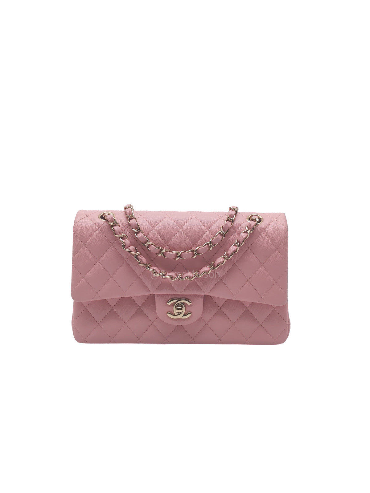 Chanel Classic Double Flap Medium in Sakura Pink Caviar Leather and Light Gold Hardware Microchip (LC****22) | Purse Maison Luxury Bags Shop