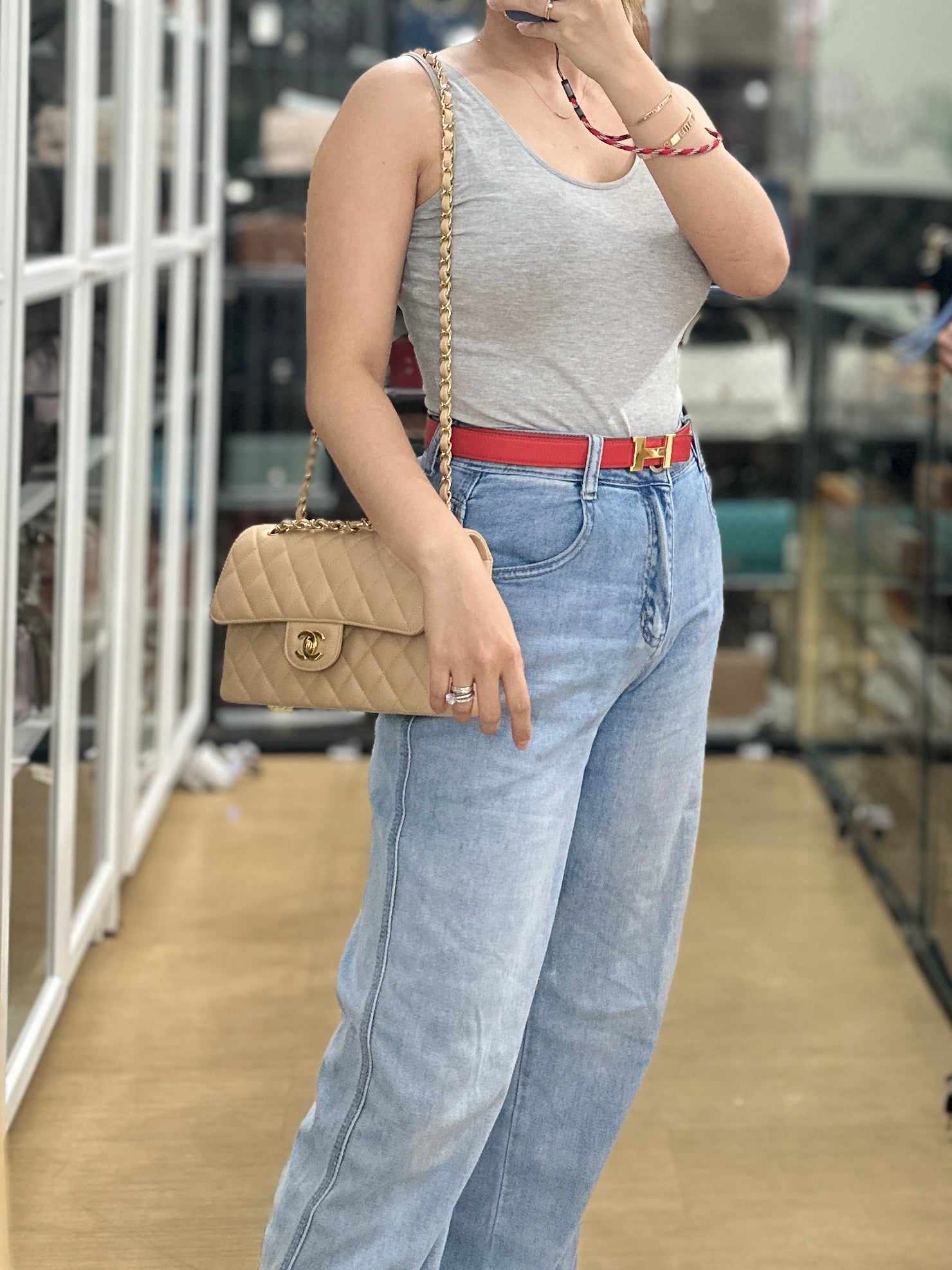 Chanel Classic Double Flap Small in Beige Clair Quilted Caviar and Gold Hardware (Microchip)