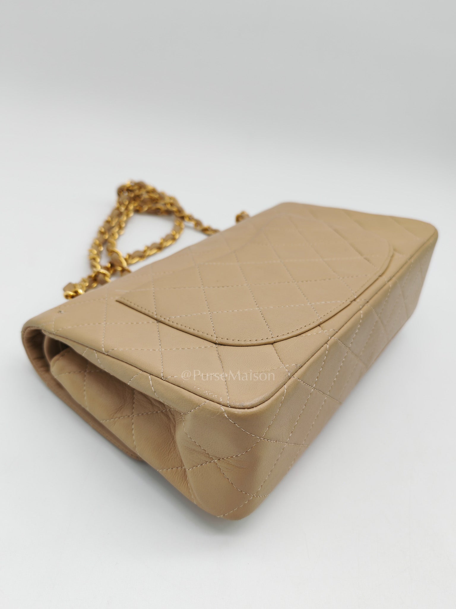 Classic Double Flap Small in Beige Lambskin Leather & Gold Hardware Series 1 | Purse Maison Luxury Bags Shop