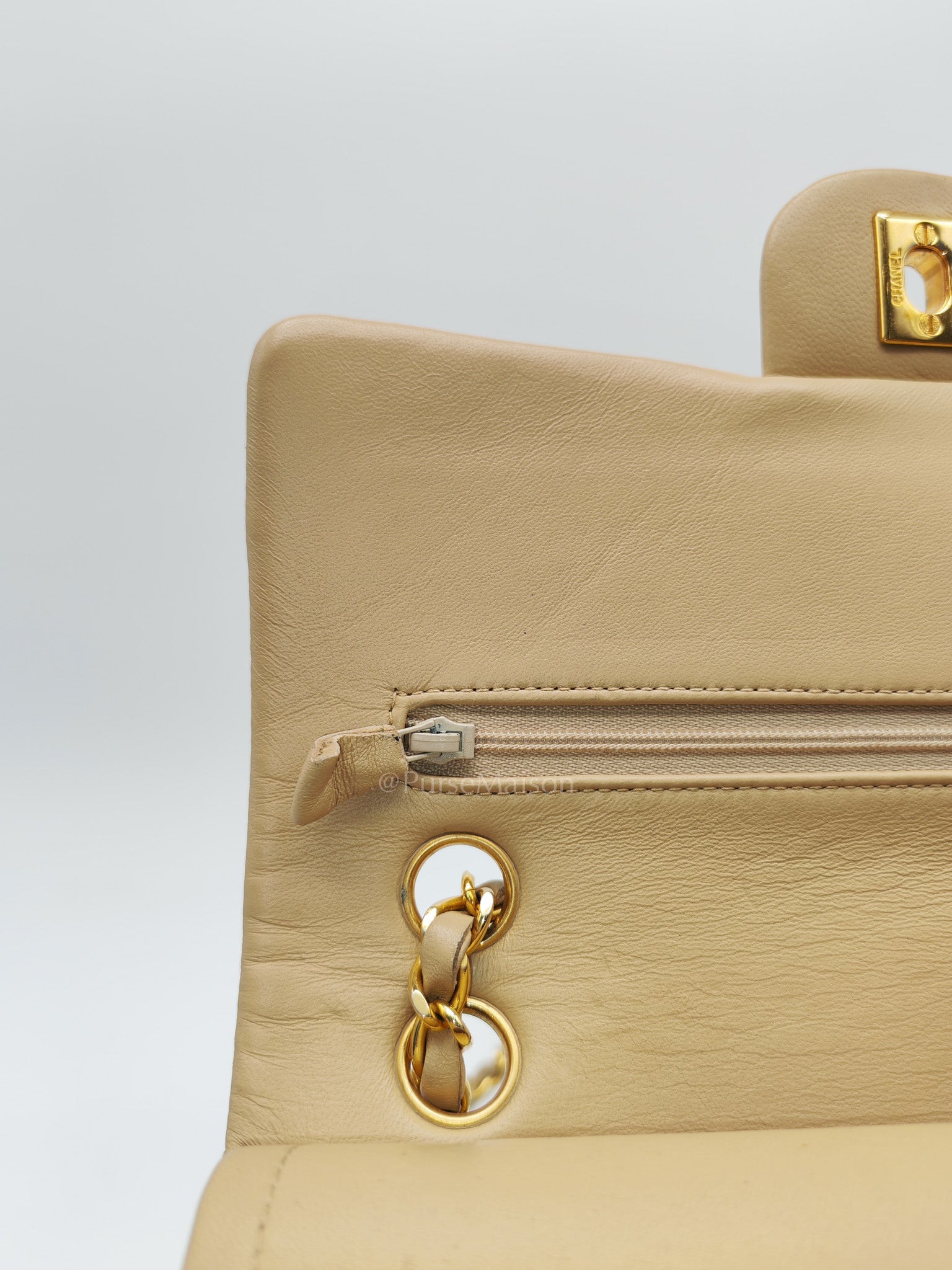 Classic Double Flap Small in Beige Lambskin Leather & Gold Hardware Series 1 | Purse Maison Luxury Bags Shop