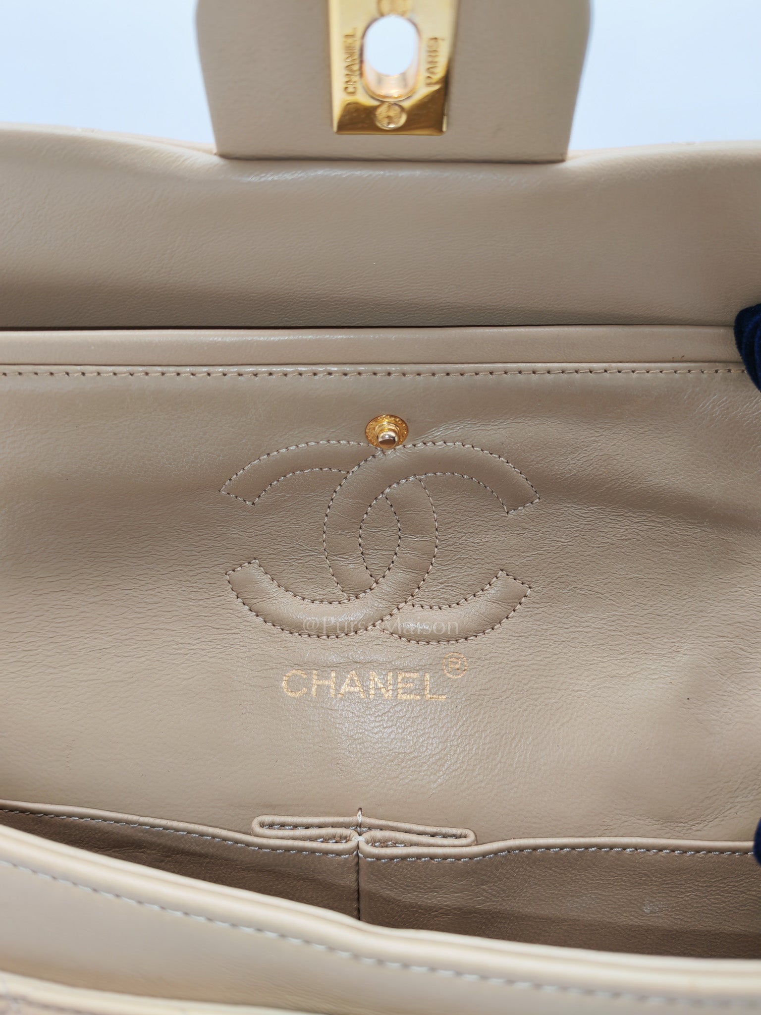 Classic Double Flap Small in Beige Lambskin Leather & Gold Hardware Series 1 | Purse Maison Luxury Bags Shop