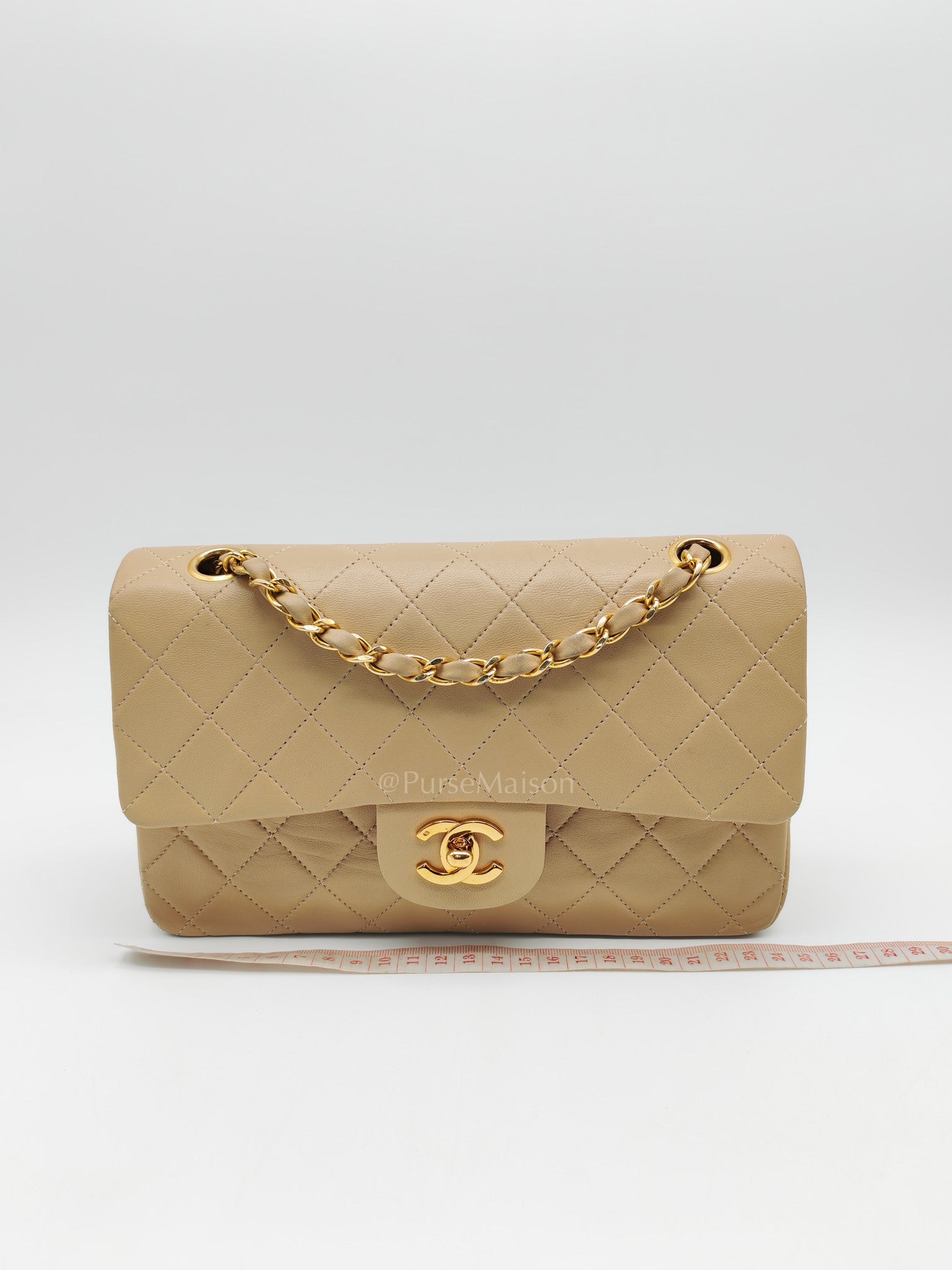 Classic Double Flap Small in Beige Lambskin Leather & Gold Hardware Series 1 | Purse Maison Luxury Bags Shop