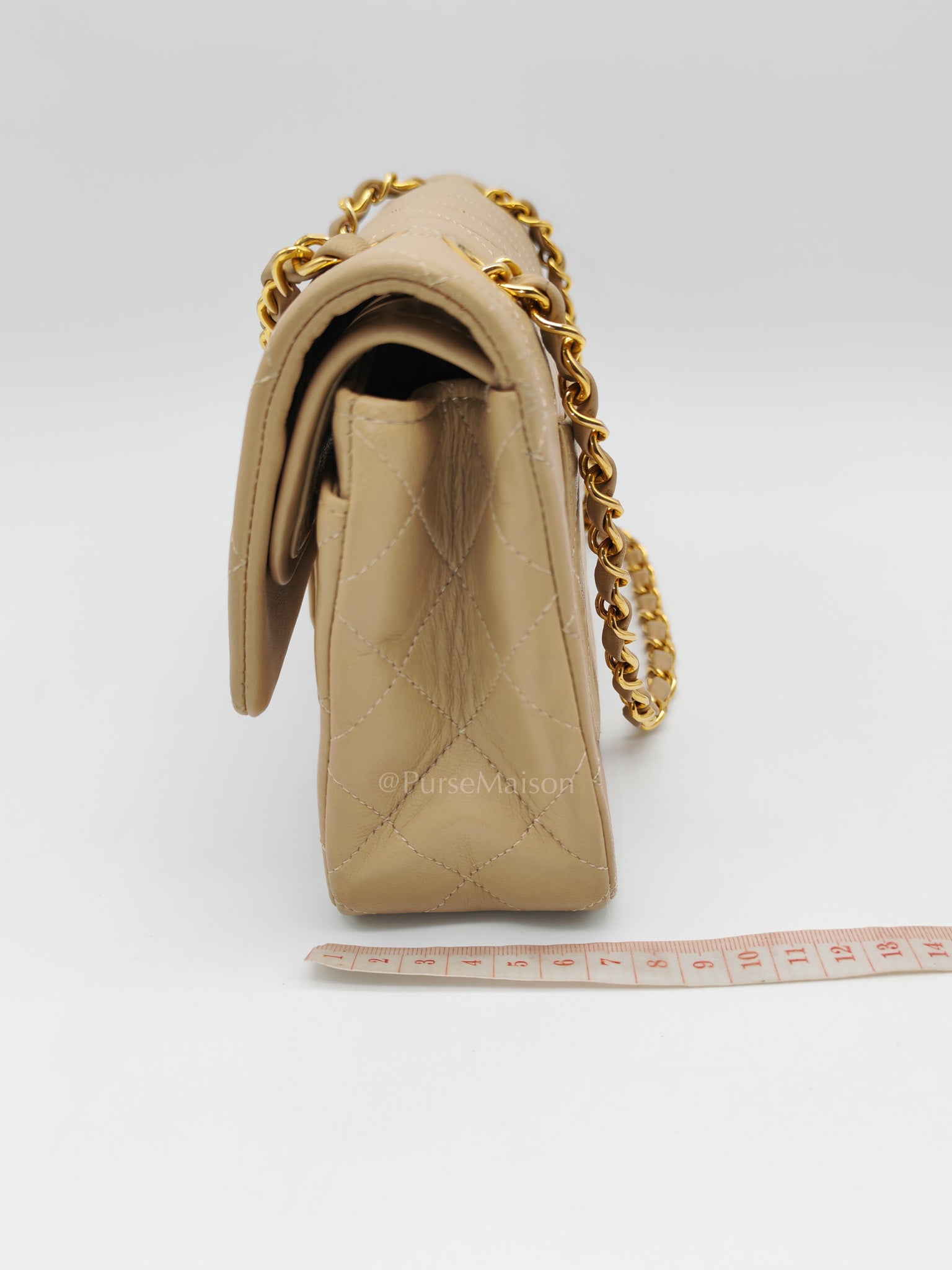Classic Double Flap Small in Beige Lambskin Leather & Gold Hardware Series 1 | Purse Maison Luxury Bags Shop