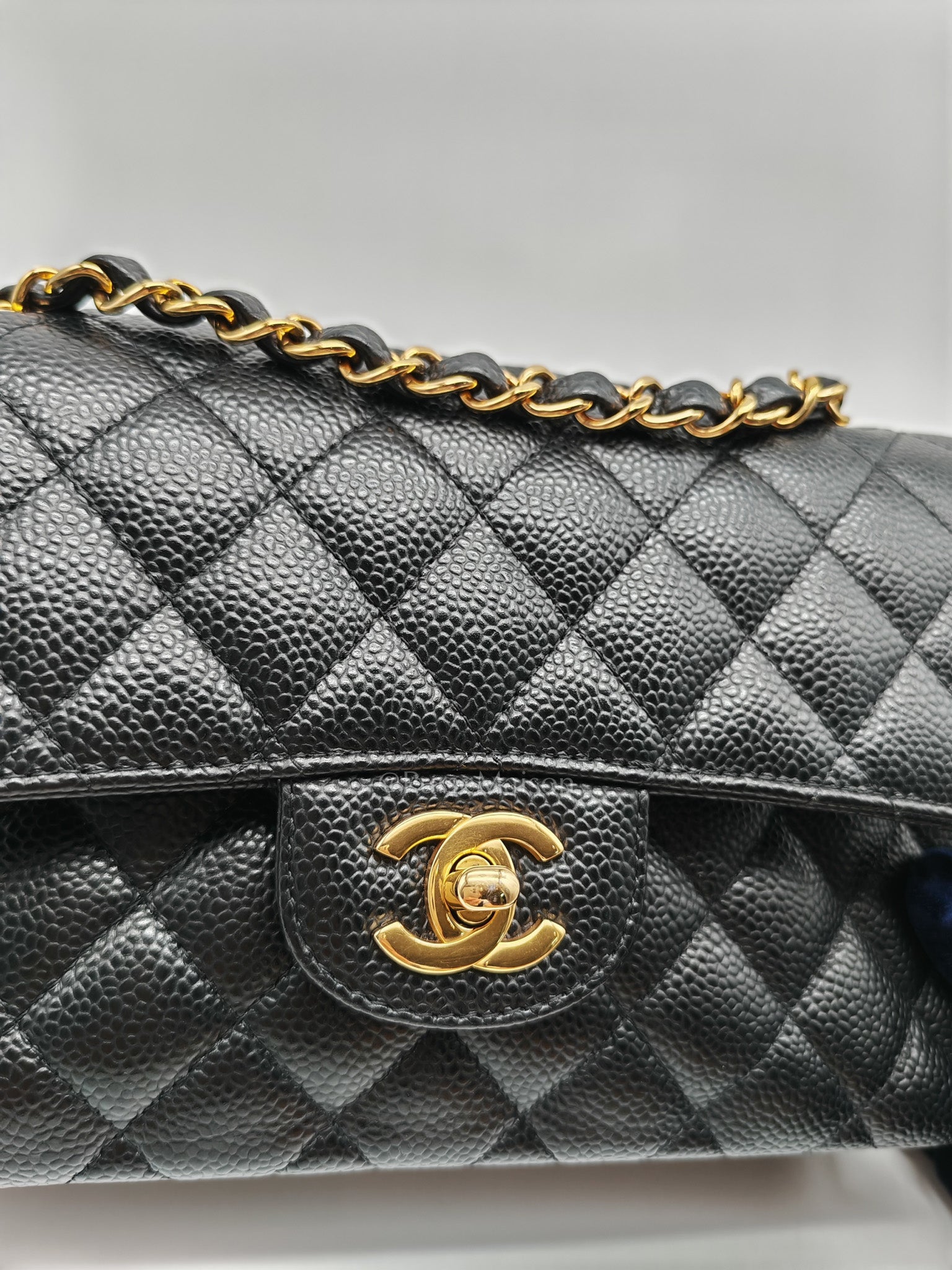 Classic Double Flap Small in Black Caviar Leather Gold Hardware (Microchip) | Purse Maison Luxury Bags Shop