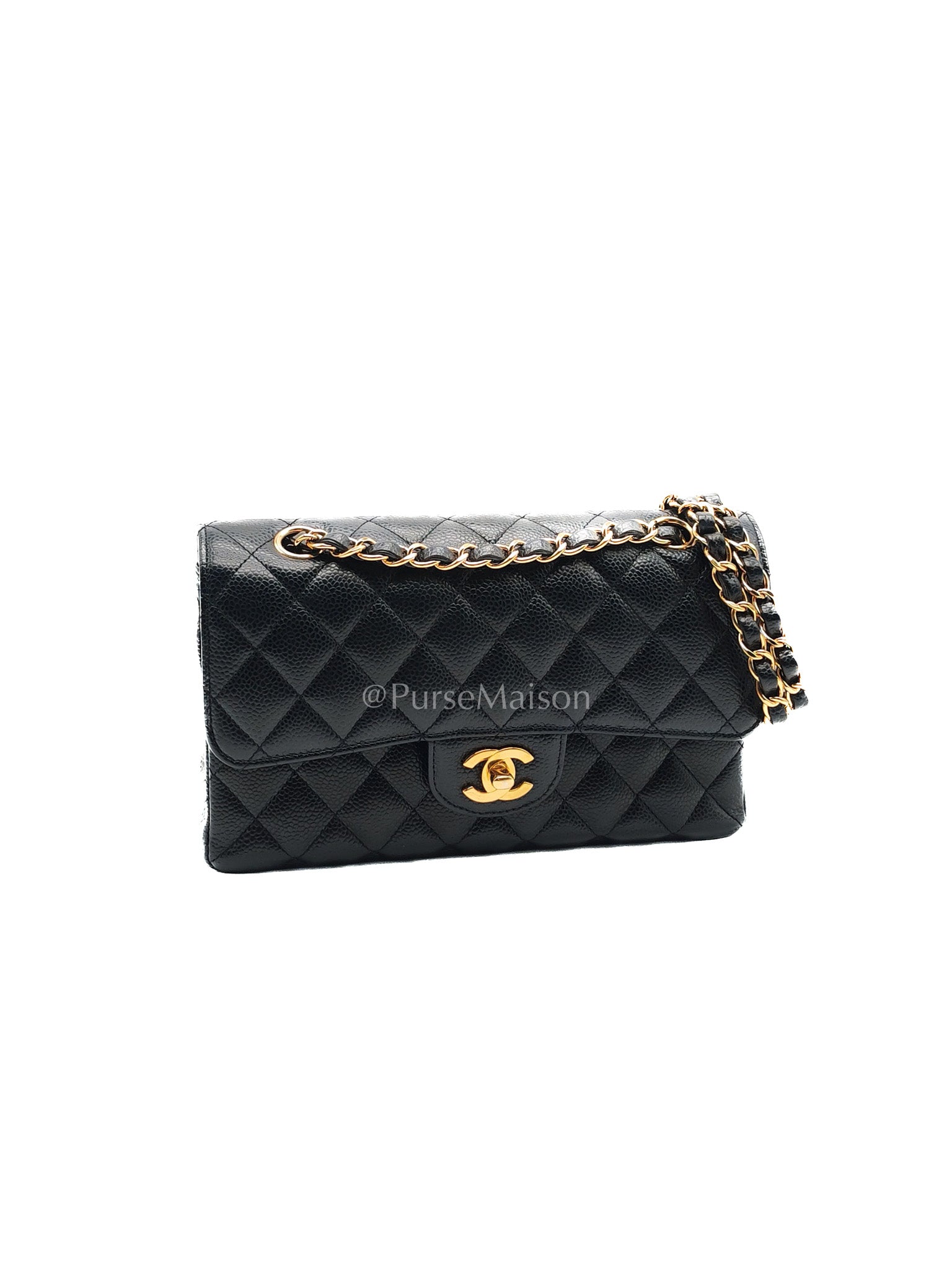 Chanel Classic Double Flap Small in Black Caviar Leather Gold Hardware (Series 27) | Purse Maison Luxury Bags Shop