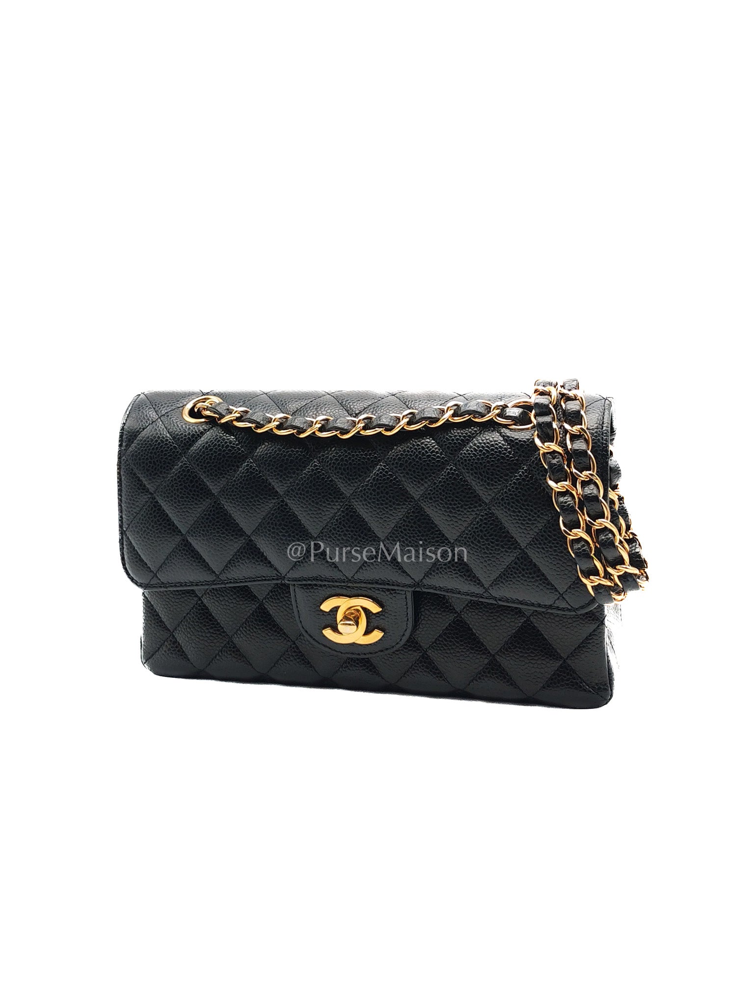 Chanel Classic Double Flap Small in Black Caviar Leather Gold Hardware (Series 27) | Purse Maison Luxury Bags Shop
