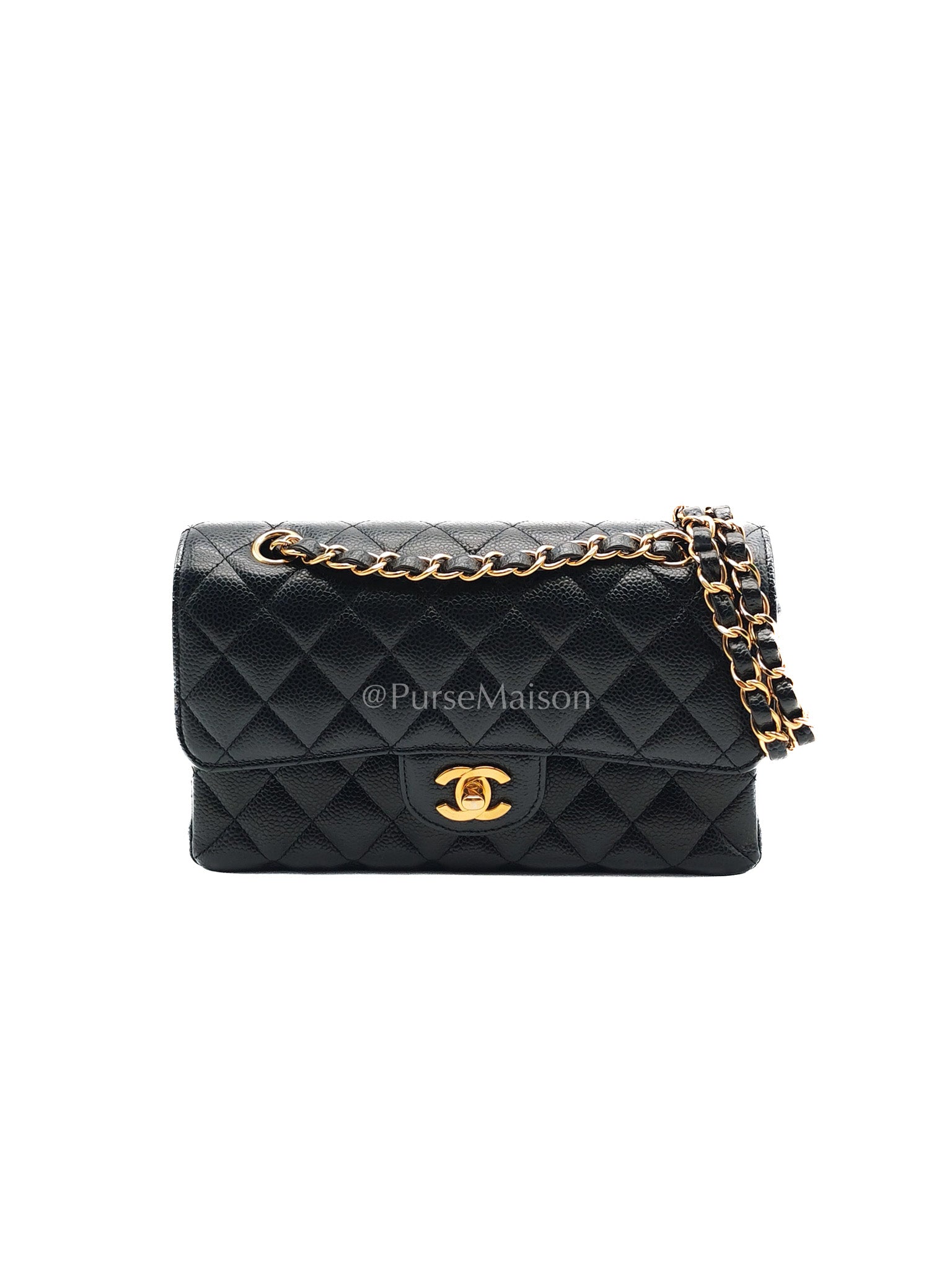 Chanel Classic Double Flap Small in Black Caviar Leather Gold Hardware (Series 27) | Purse Maison Luxury Bags Shop