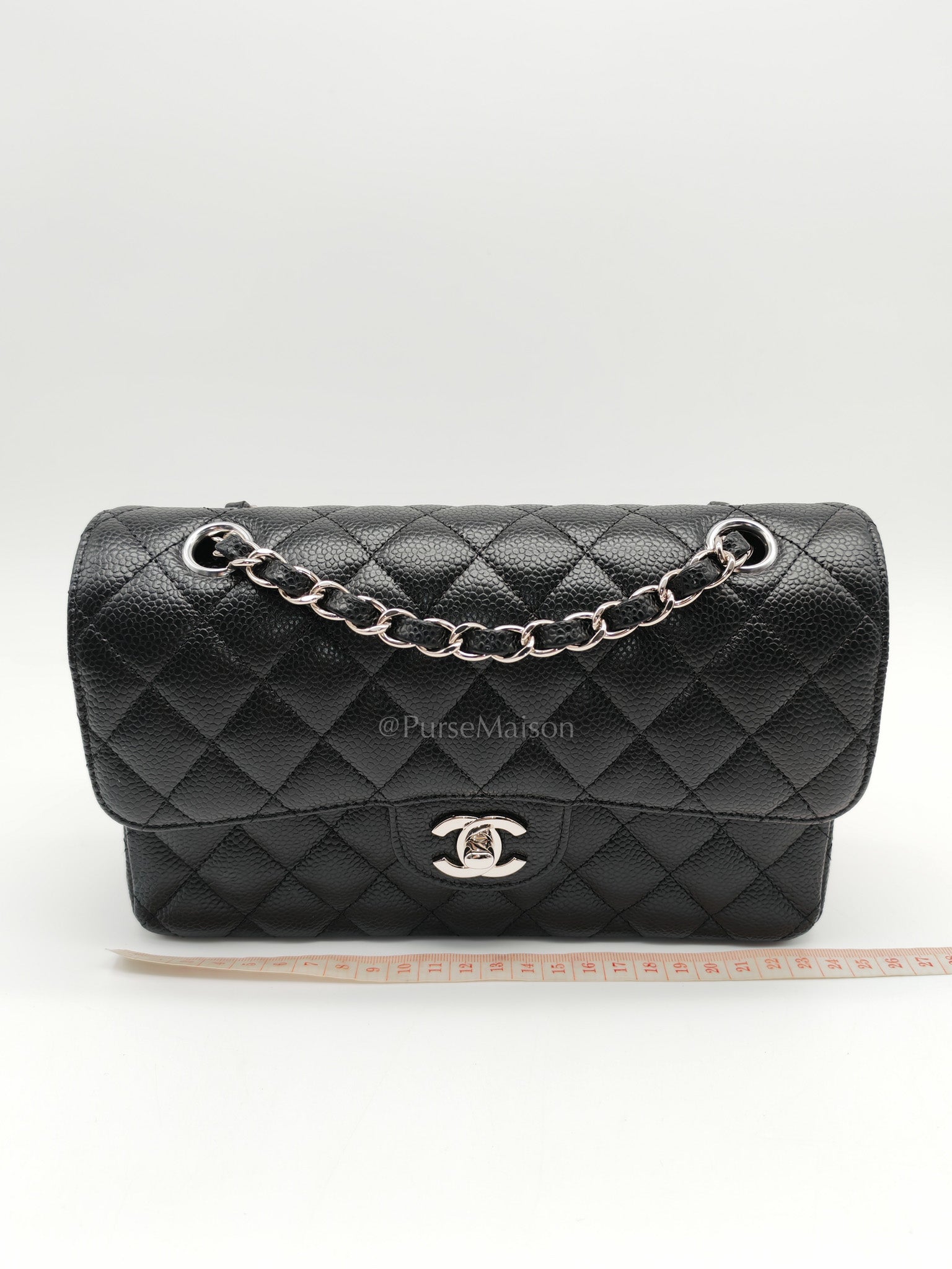 Chanel Classic Double Flap Small in Black Quilted Caviar Leather and Silver Hardware Series 29 | Purse Maison Luxury Bags Shop