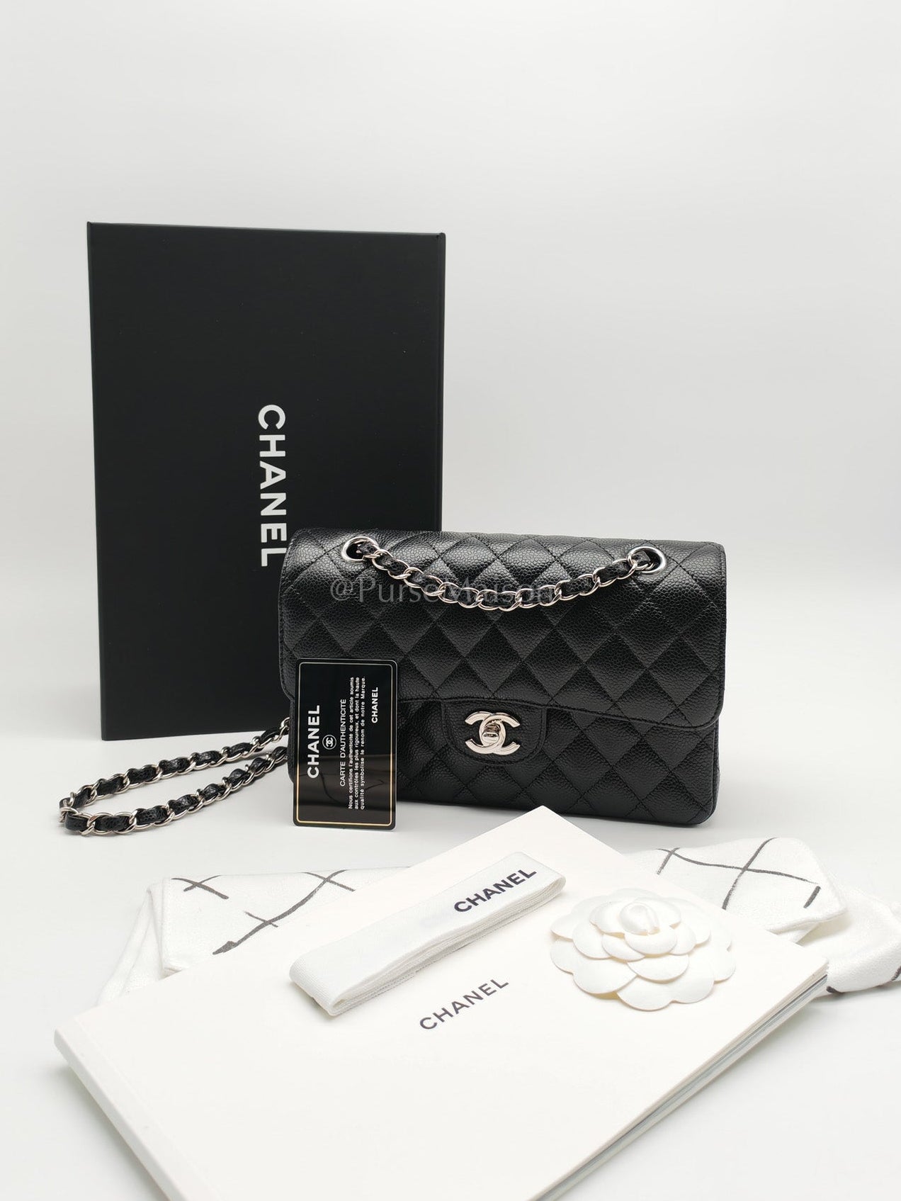 Chanel Classic Double Flap Small in Black Quilted Caviar Leather and Silver Hardware Series 29 | Purse Maison Luxury Bags Shop