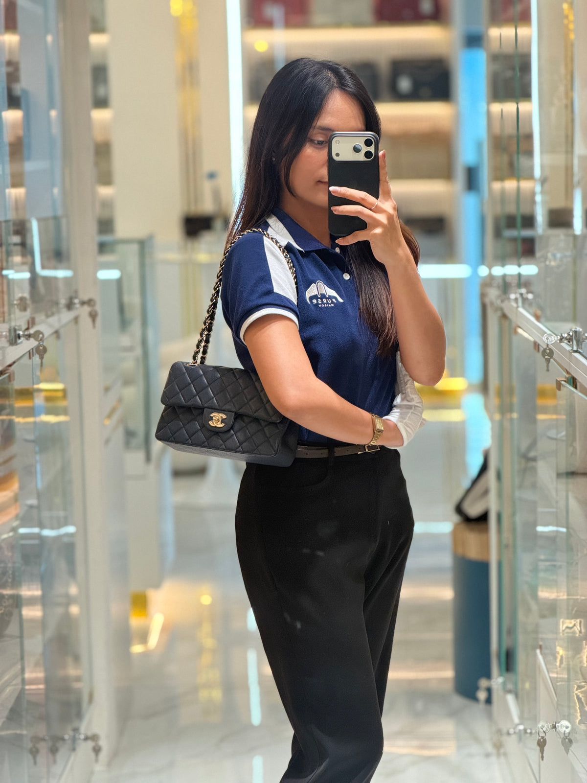 Chanel Classic Double Flap Small in Navy Blue Caviar Leather in Gold Hardware (Series 26) | Purse Maison Luxury Bags Shop