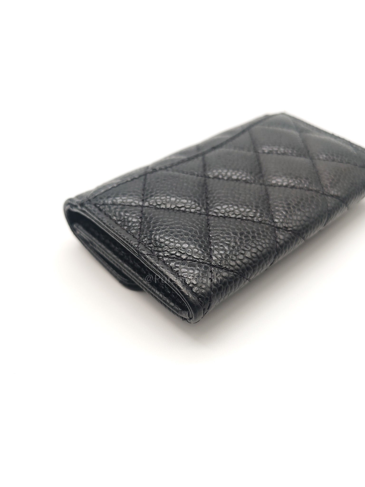 Chanel Classic Flap Card Holder in Black Quilted Caviar Leather & Gold Hardware Series 30 | Purse Maison Luxury Bags Shop