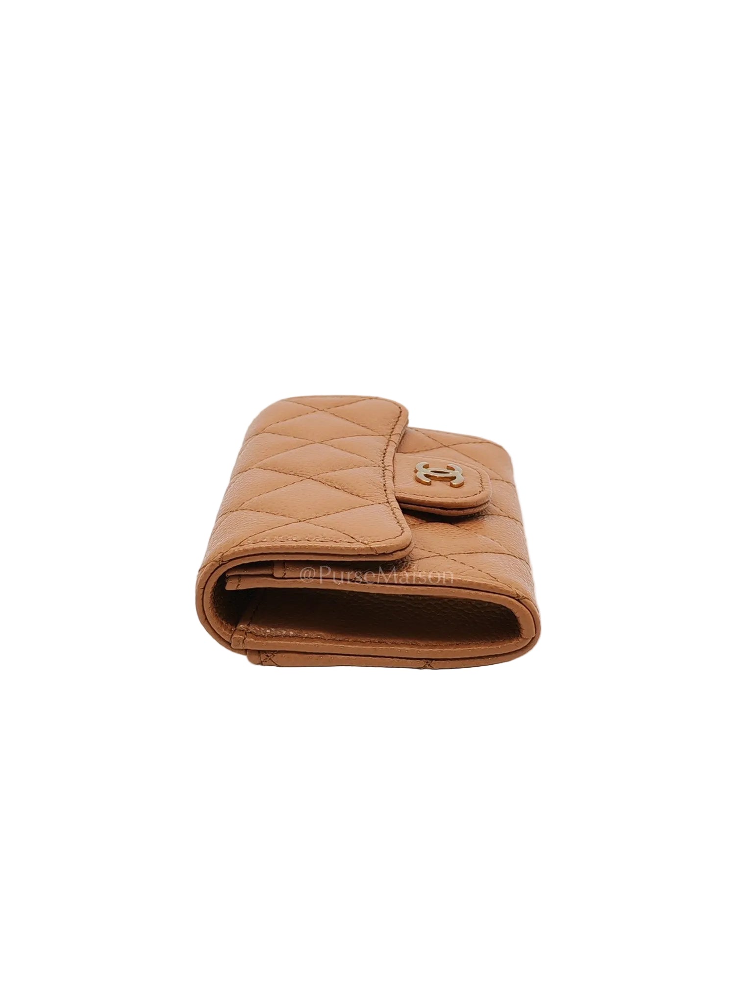Chanel Classic Flap Card Holder in Caramel Quilted Caviar Leather and Light Gold Hardware (Microchip) | Purse Maison Luxury Bags Shop