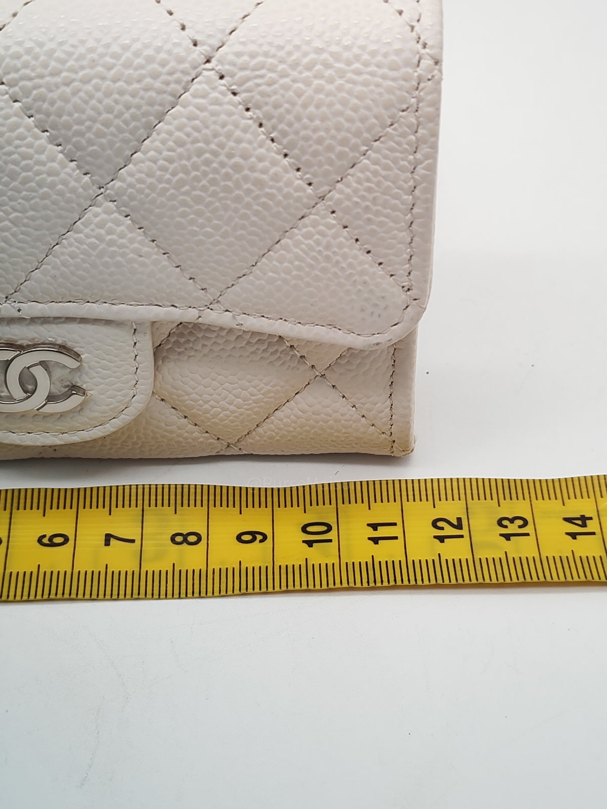 Chanel Classic Flap Card Holder in White Quilted Caviar Leather and Silver Hardware Series 30 | Purse Maison Luxury Bags Shop