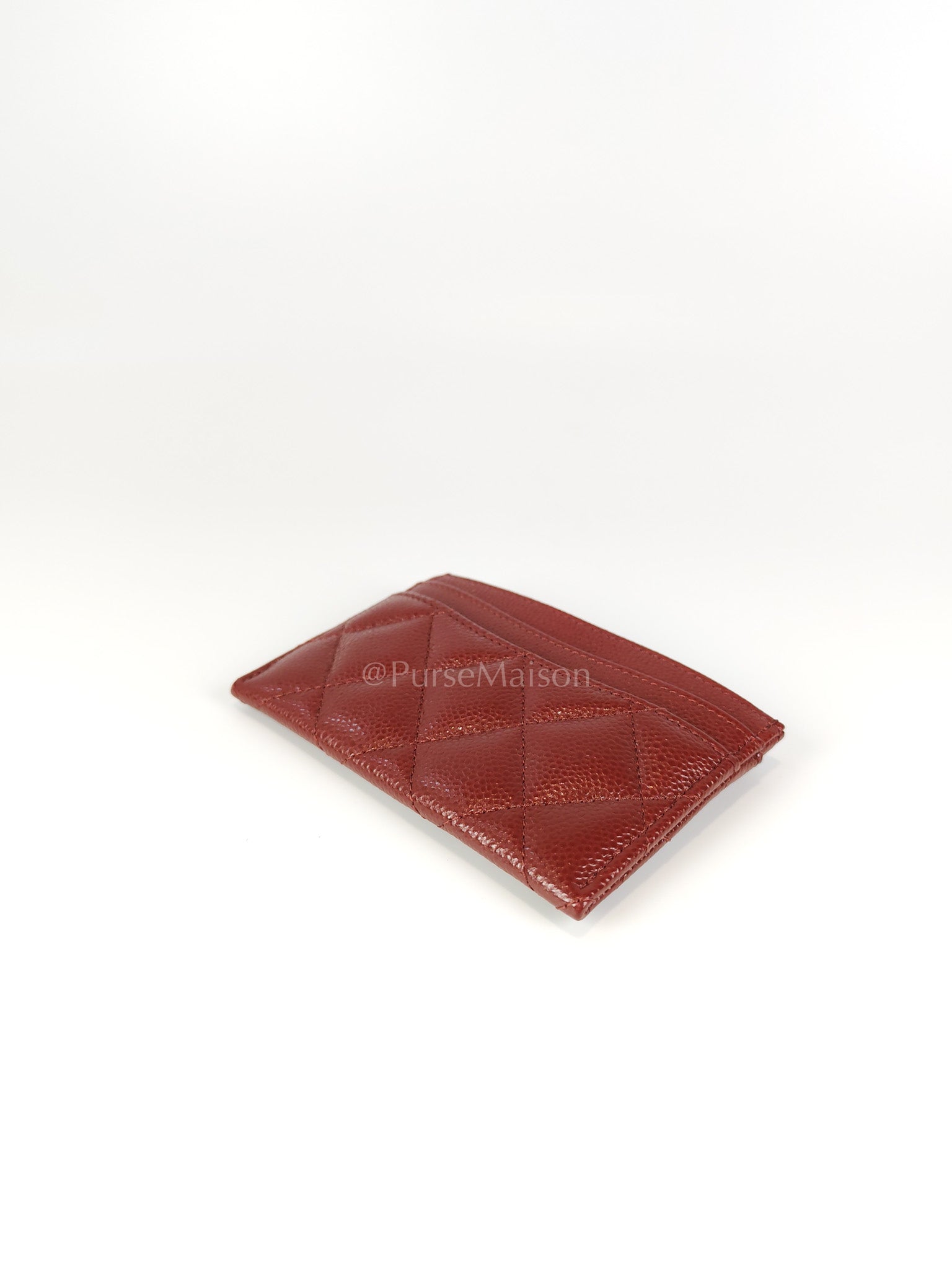 Classic Flat Card Holder in Burgundy Caviar Leather Silver Hardware (Series 30) | Purse Maison Luxury Bags Shop