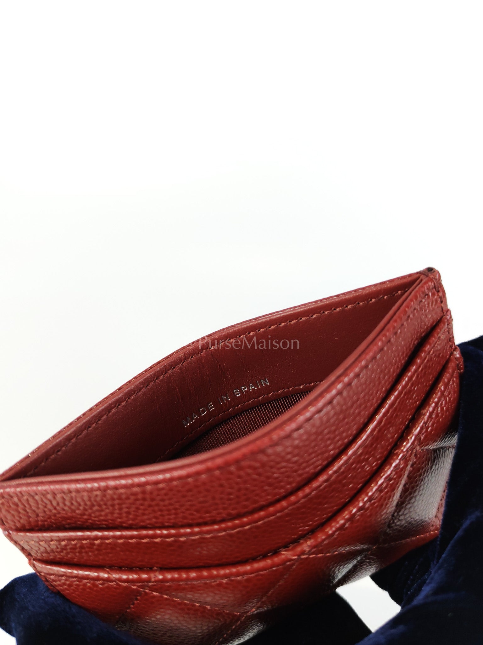 Classic Flat Card Holder in Burgundy Caviar Leather Silver Hardware (Series 30) | Purse Maison Luxury Bags Shop