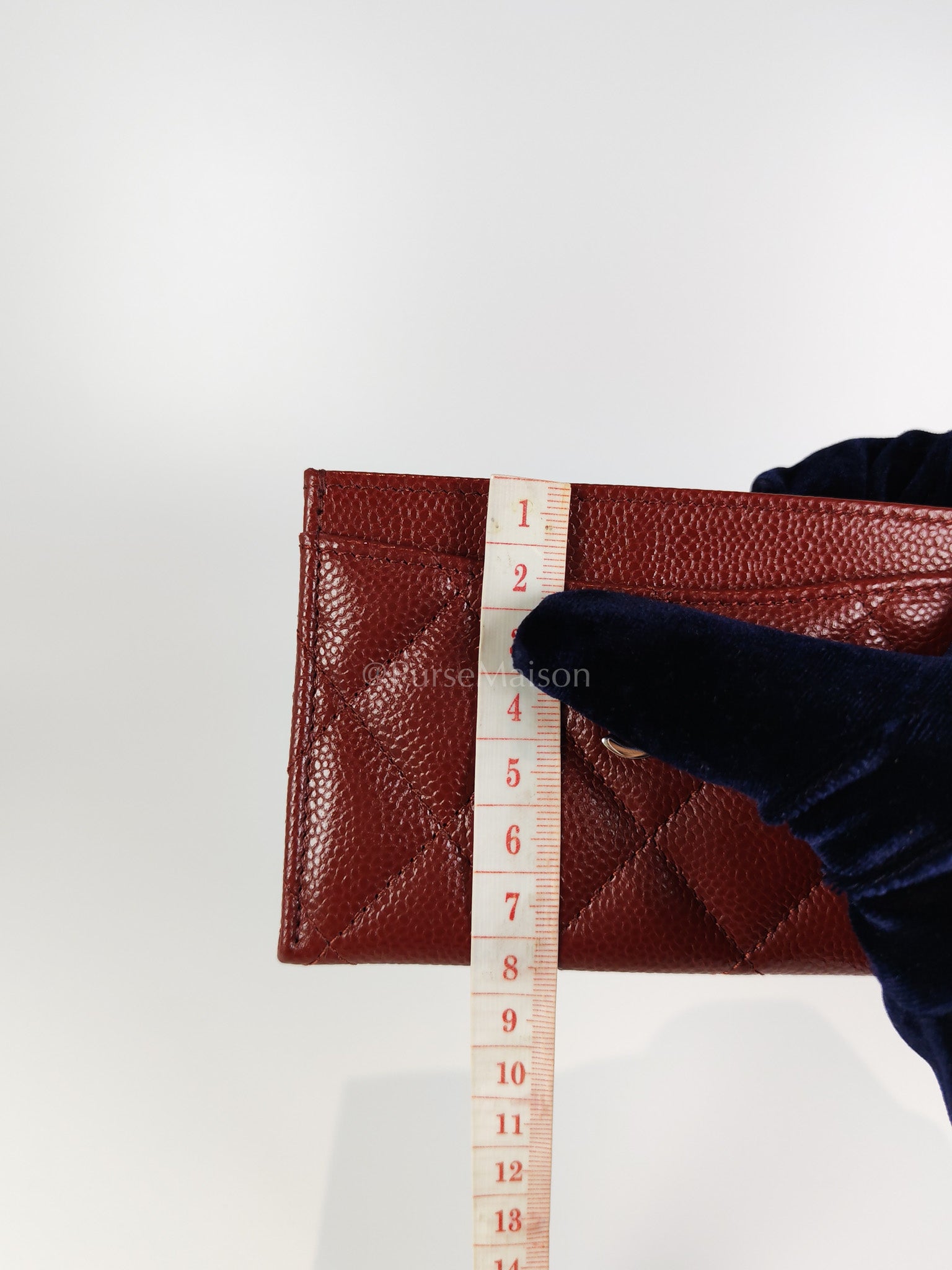 Classic Flat Card Holder in Burgundy Caviar Leather Silver Hardware (Series 30) | Purse Maison Luxury Bags Shop