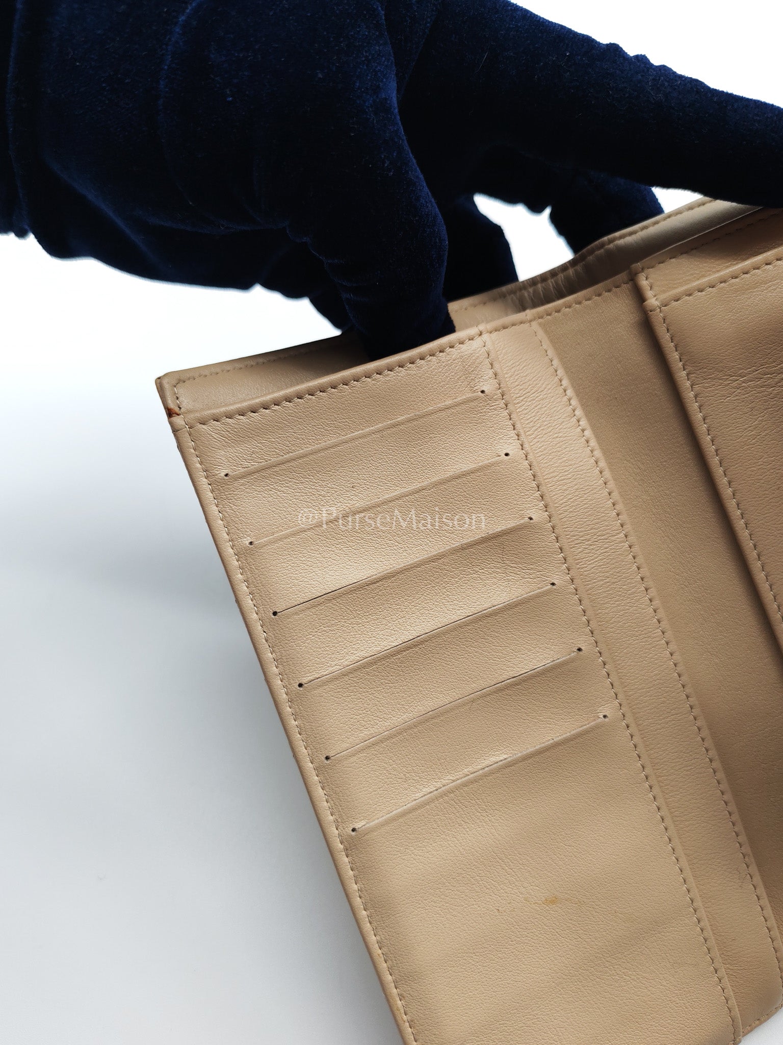 Chanel Classic Long Flap Wallet in Beige Quilted Caviar Leather and Silver Hardware Series 15 | Purse Maison Luxury Bags Shop